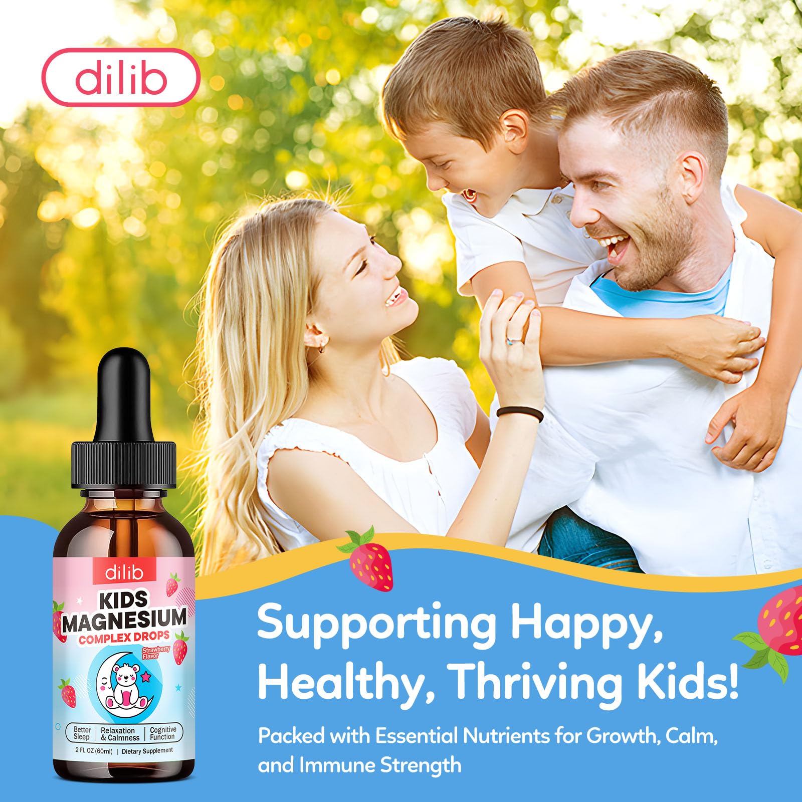 Kids Magnesium Liquid Drops – Glycinate & Citrate for Sleep, Calm, Focus, Bones