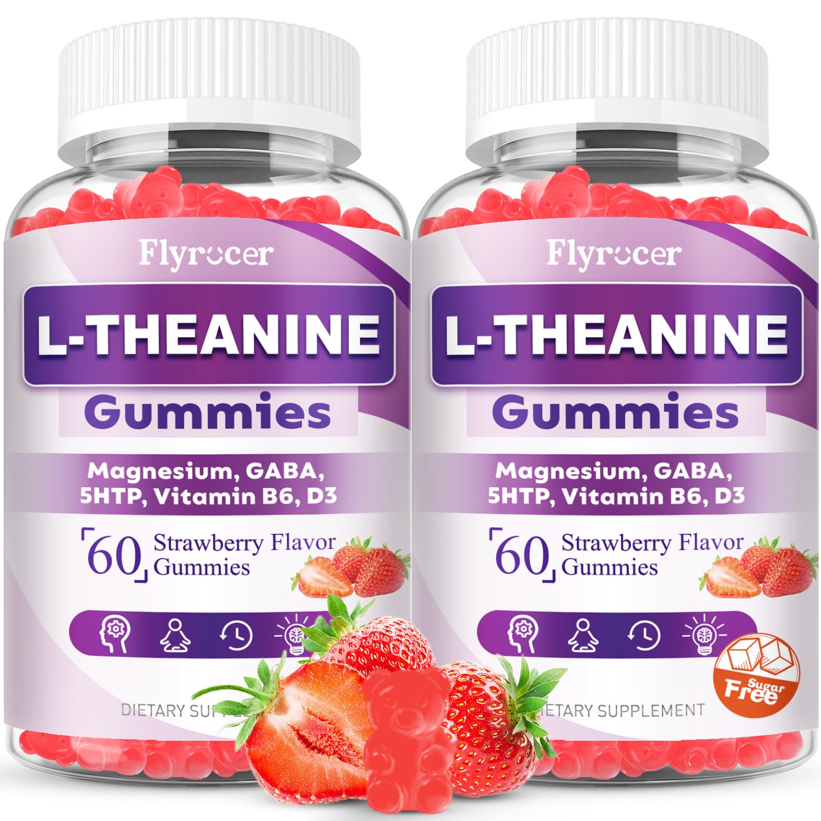 2 Pack L-Theanine Gummies - 400mg with Ashwagandha, Magnesium, 5-HTP & GABA | Vegan Strawberry Flavor | 120 Count