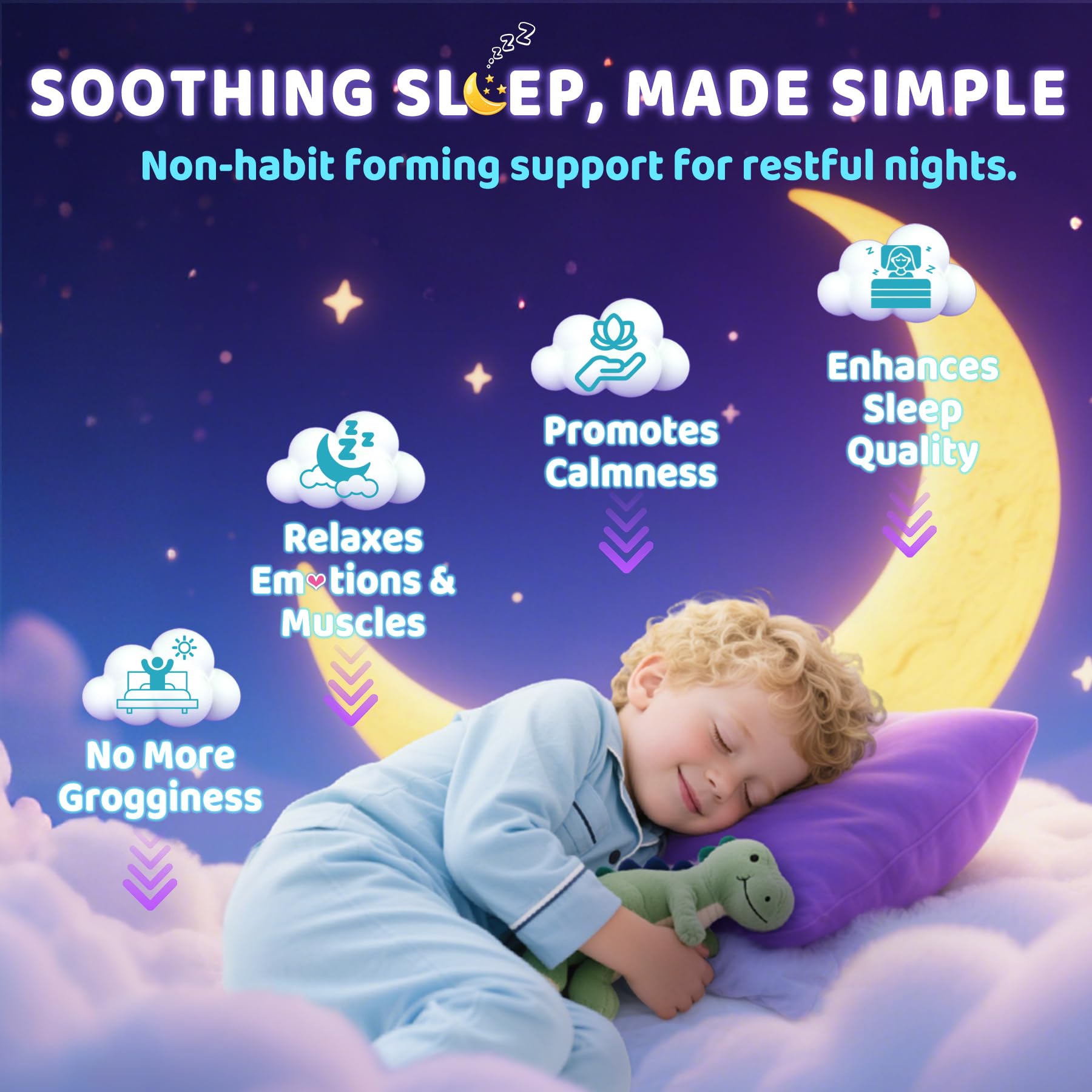 Kids Sleep Gummies - No Melatonin with Magnesium Glycinate, L-Theanine, Zinc & D3K2 | Immune Support