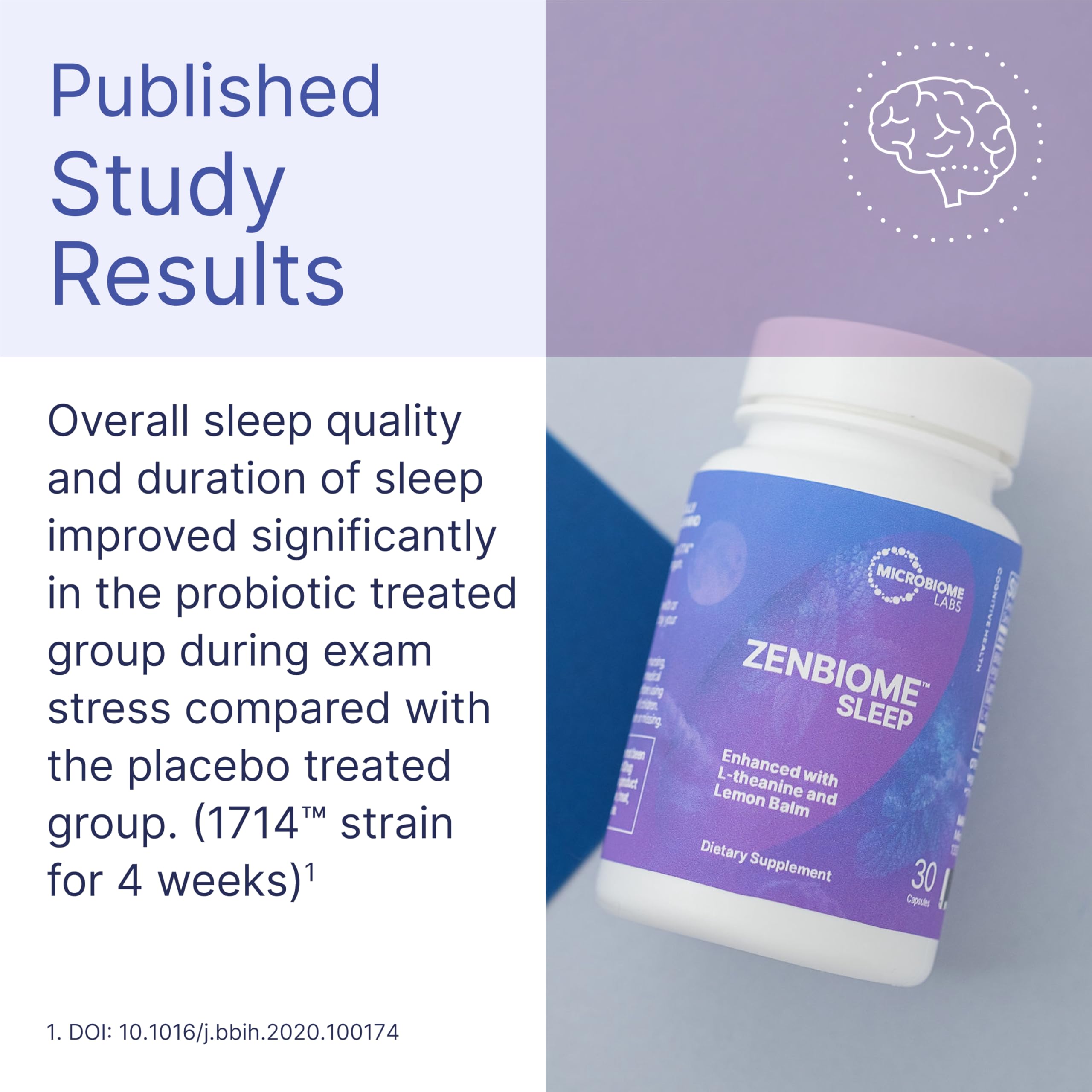 Microbiome Labs Zenbiome Sleep – L-Theanine, Lemon Balm & Probiotics for Nighttime Calm (30 Capsules)