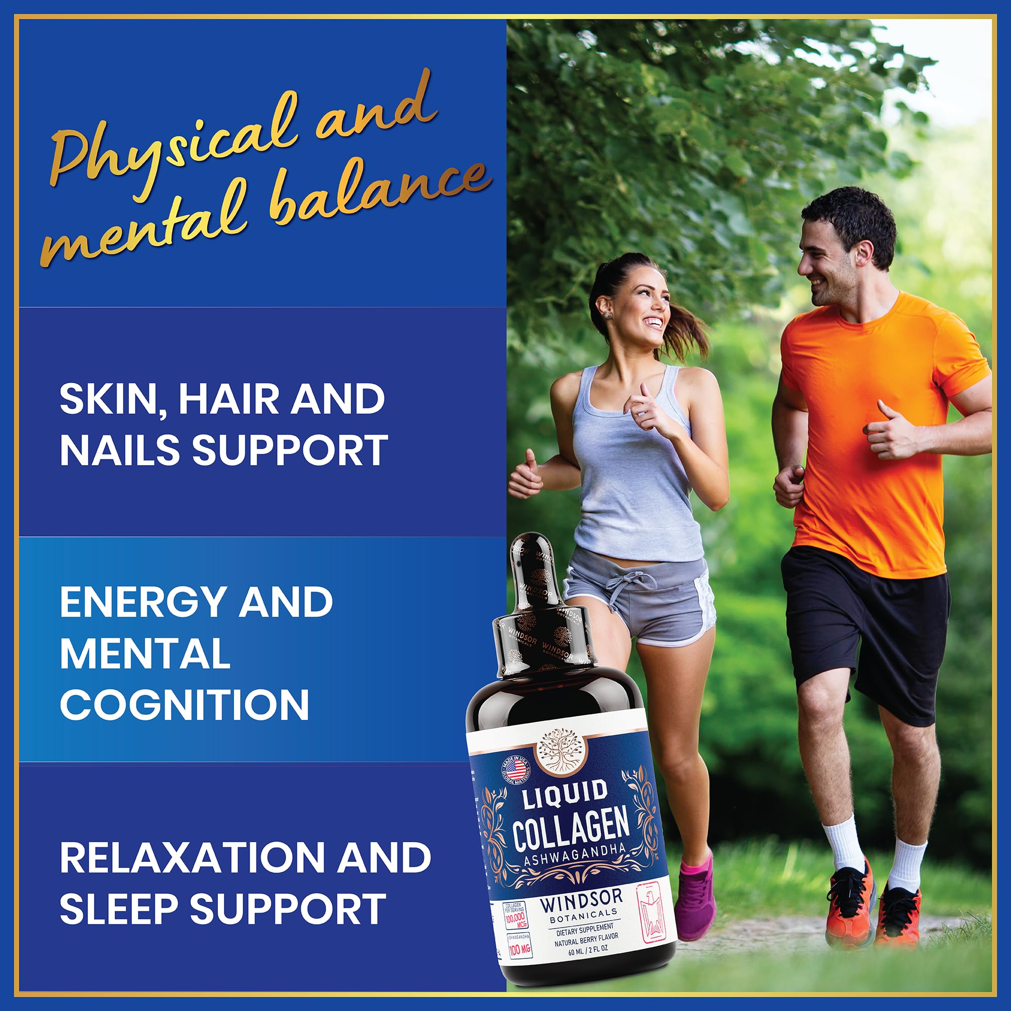Liquid Collagen Drops with Ashwagandha & L-Theanine – 100,000 mcg, Hair, Skin & Nails, Mood & Energy – 2oz (60 Servings)