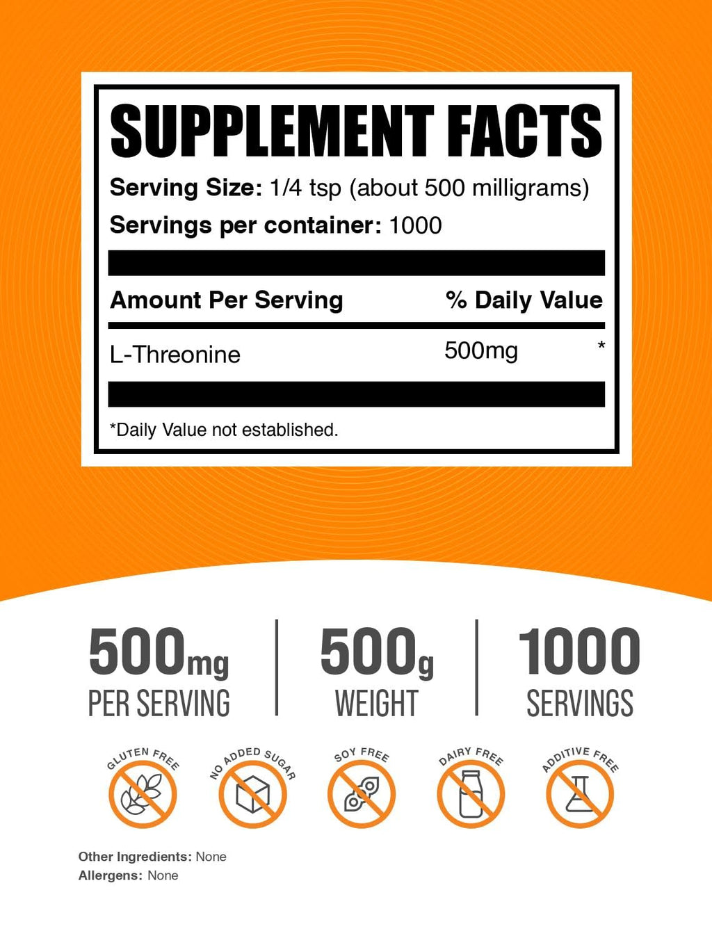 BulkSupplements L-Threonine Powder – 500mg per Serving, 500g (1.1 lbs) – Gluten Free