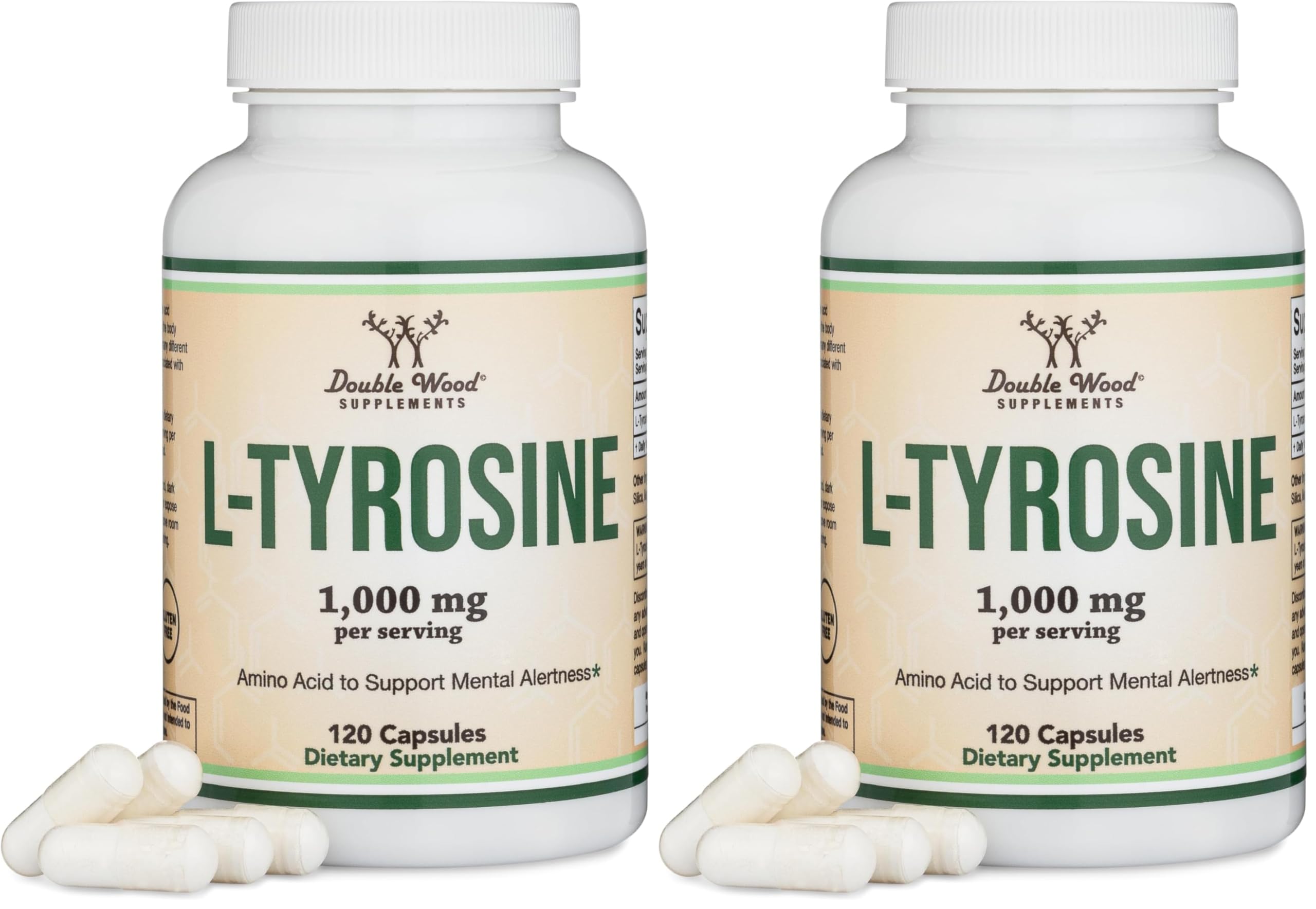 L-Tyrosine 1000mg per Serving – 120 Veggie Capsules (2-Pack) | Double Wood