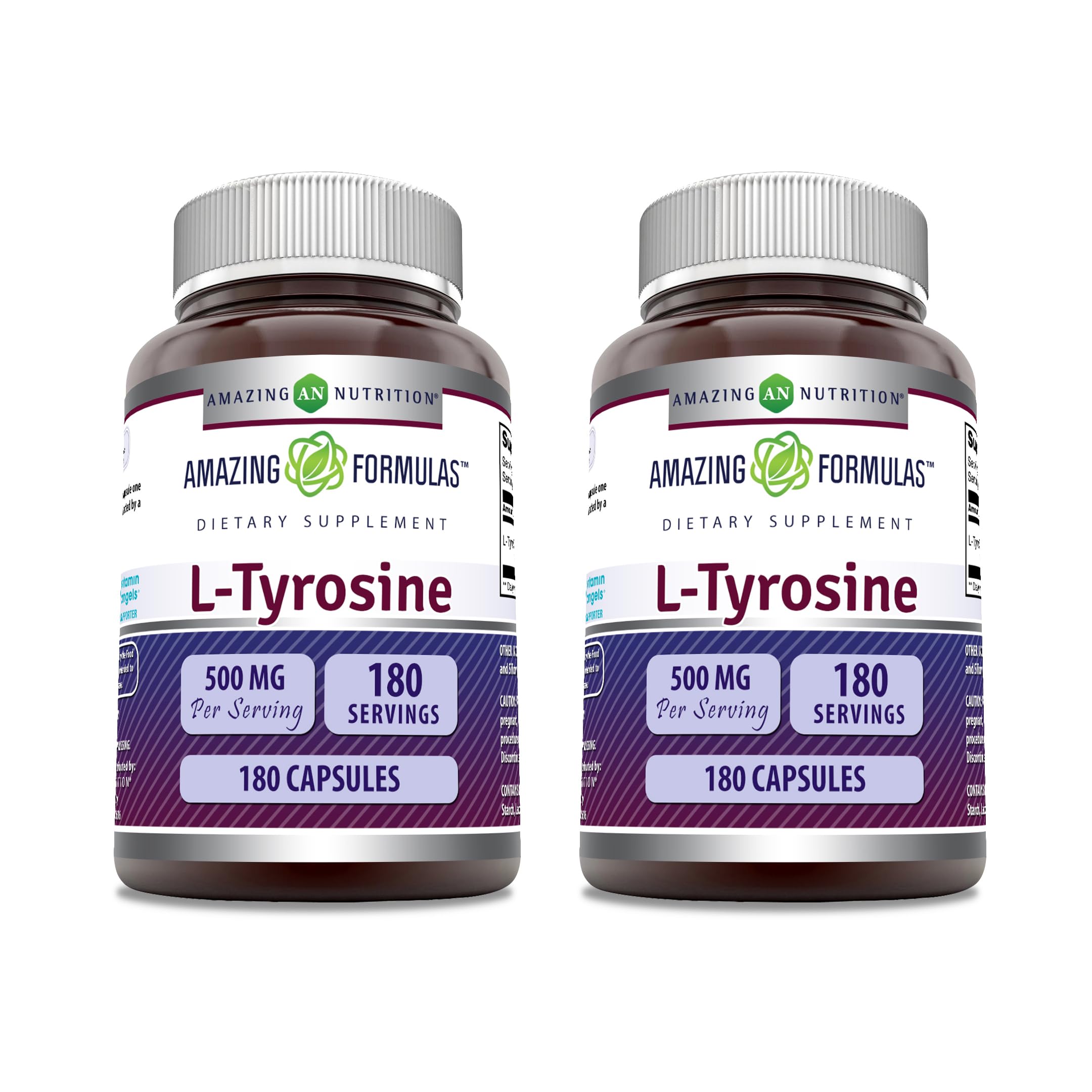 Amazing Formulas L-Tyrosine 500 mg Capsules - Non-GMO, Gluten Free, Made in USA (180-Count, 2-Pack)