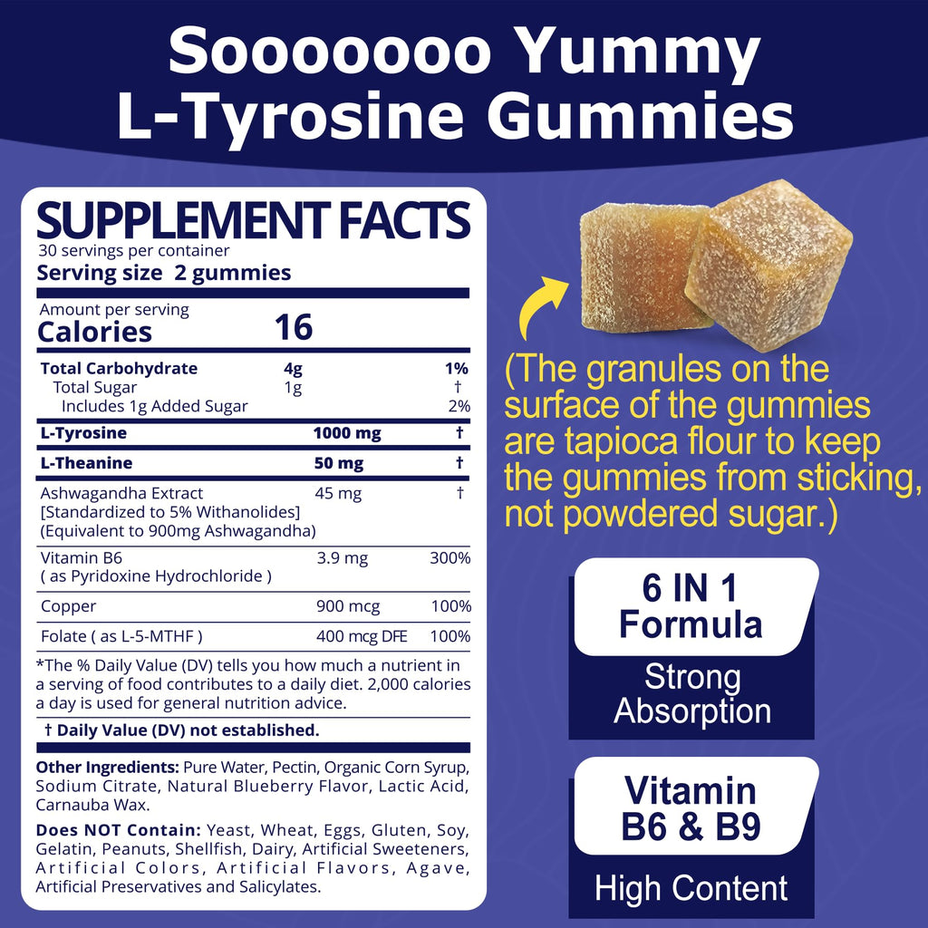 L Tyrosine Gummies 1100mg – Focus, Mood Support & Energy | 120ct