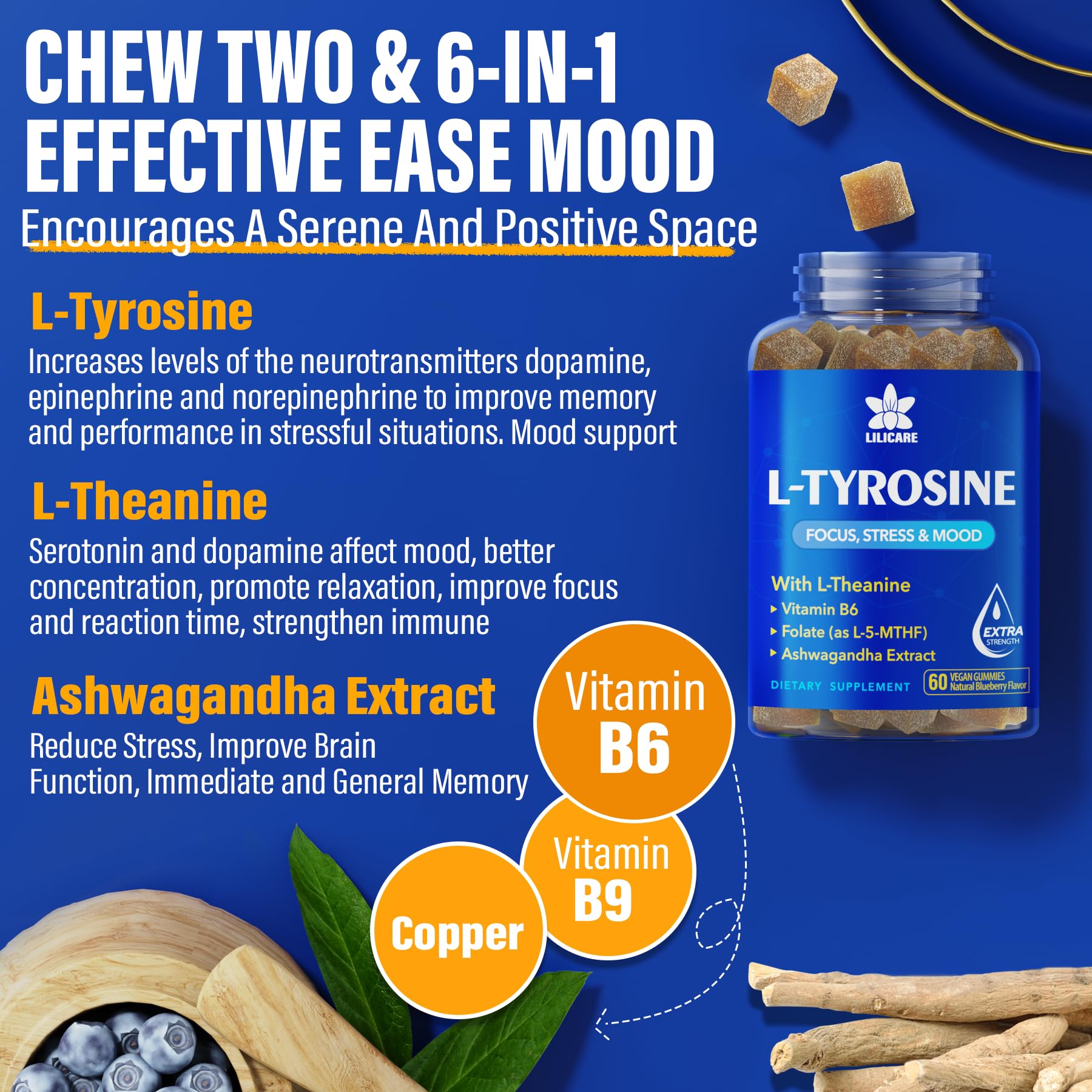 L Tyrosine Gummies 1100mg – Focus, Mood Support & Energy | 120ct