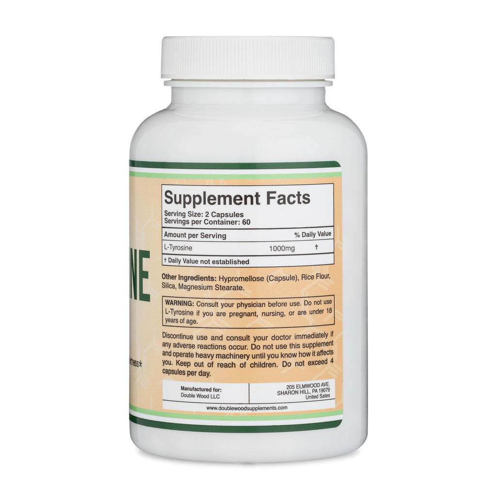 L-Tyrosine 1000mg per Serving – 120 Veggie Capsules (2-Pack) | Double Wood