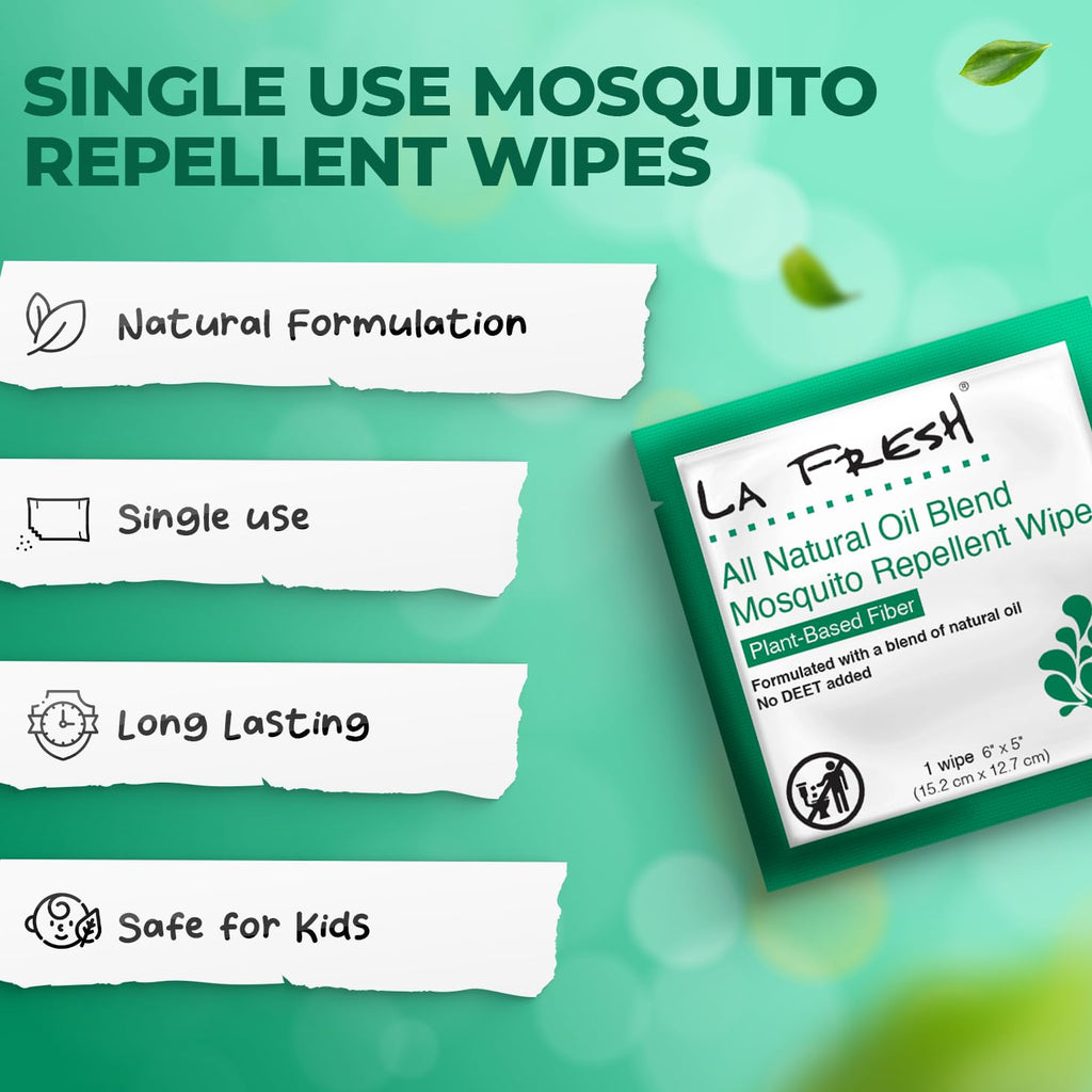 LA Fresh DEET Free Natural Mosquito Repellent Wipes – Long Lasting – Pack of 200