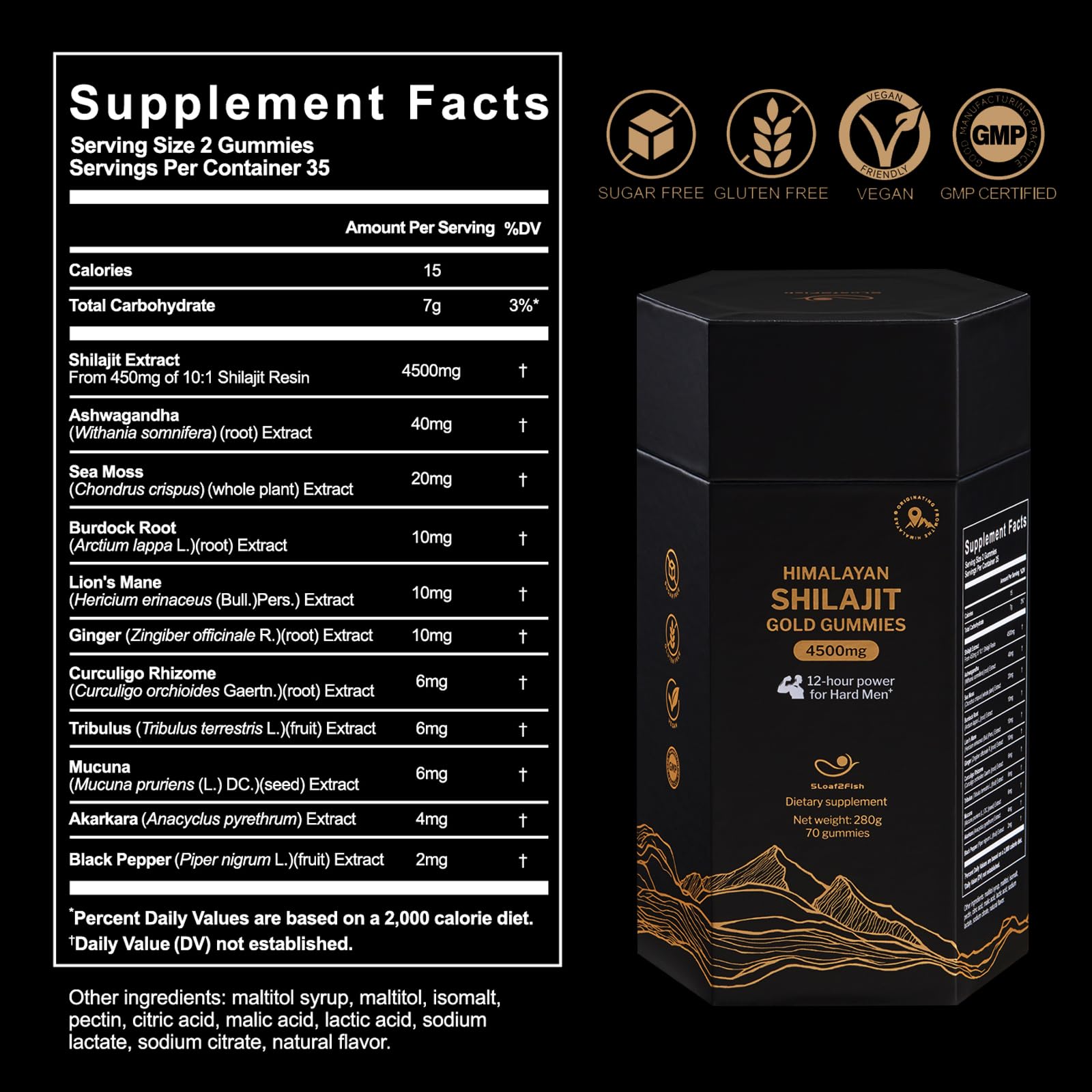 5Loaf2Fish Himalayan Shilajit Gummies with Ashwagandha & Sea Moss – 70 Gummies