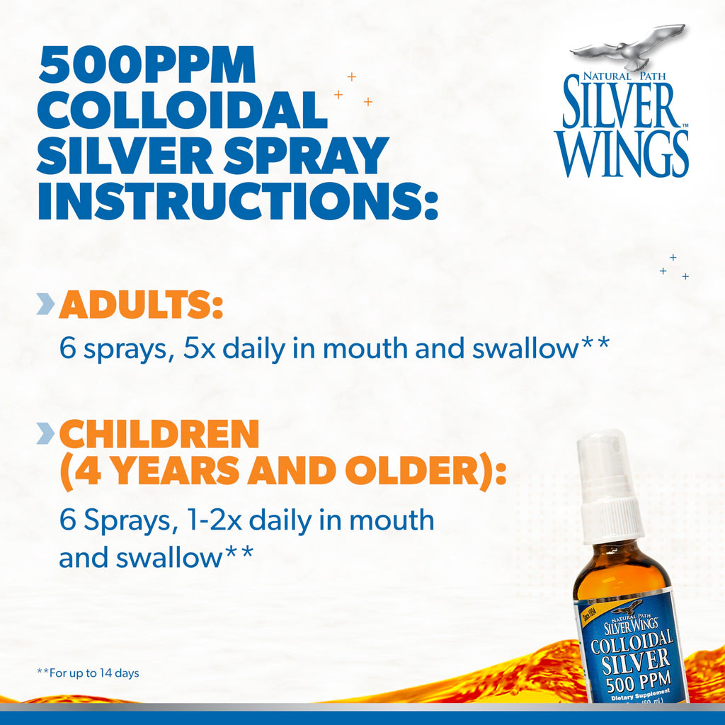 Natural Path Silver Wings Colloidal Silver - Extra Strength 500ppm 2oz Spray