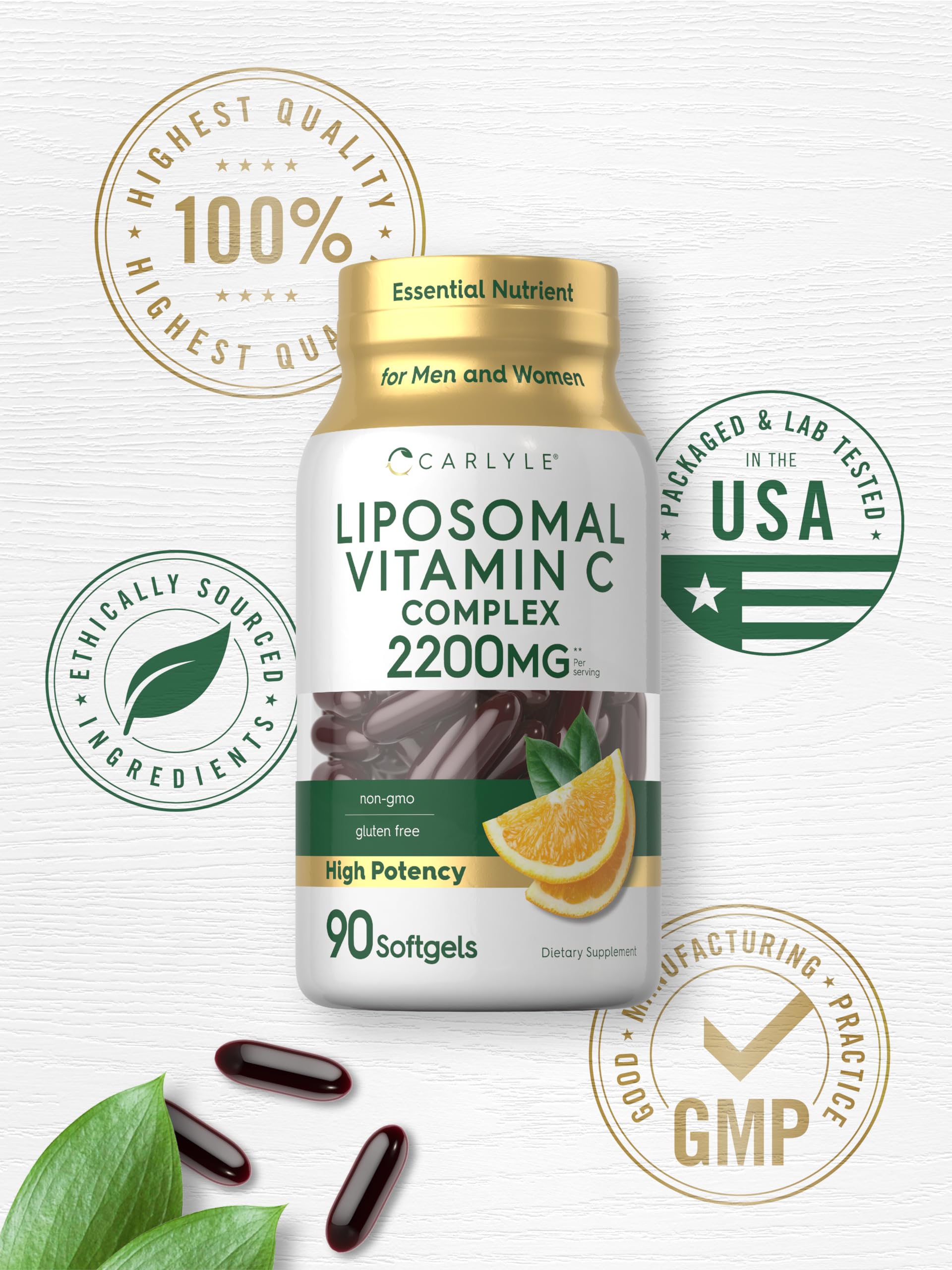 Carlyle Liposomal Vitamin C 2200mg – 90 Softgels | High Potency, Non-GMO, Gluten Free