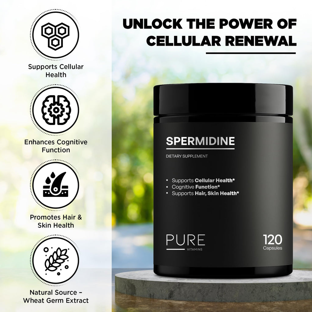 Spermidine Supplement 1000mg – 120 Capsules | Wheat Germ Extract | Cellular Renewal & Cognitive Support | Vegan, Non-GMO, Gluten-Free | Made in USA