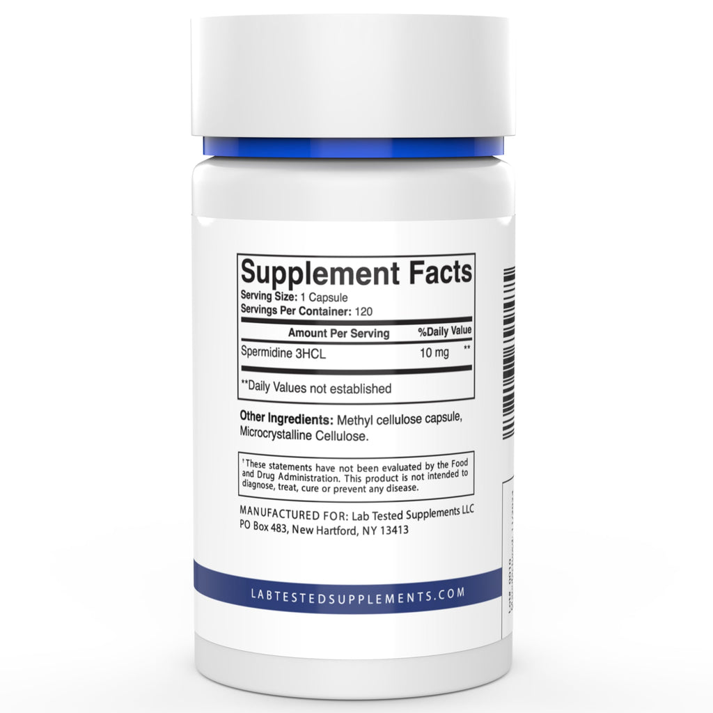 Lab Tested Spermidine 3HCl Trihydrochloride - 120 x 10mg Capsules | 3rd-Party COA