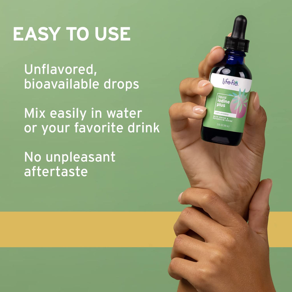 Life-flo Liquid Iodine Plus 150 mcg – Thyroid Support, Unflavored Drops, 2 fl oz