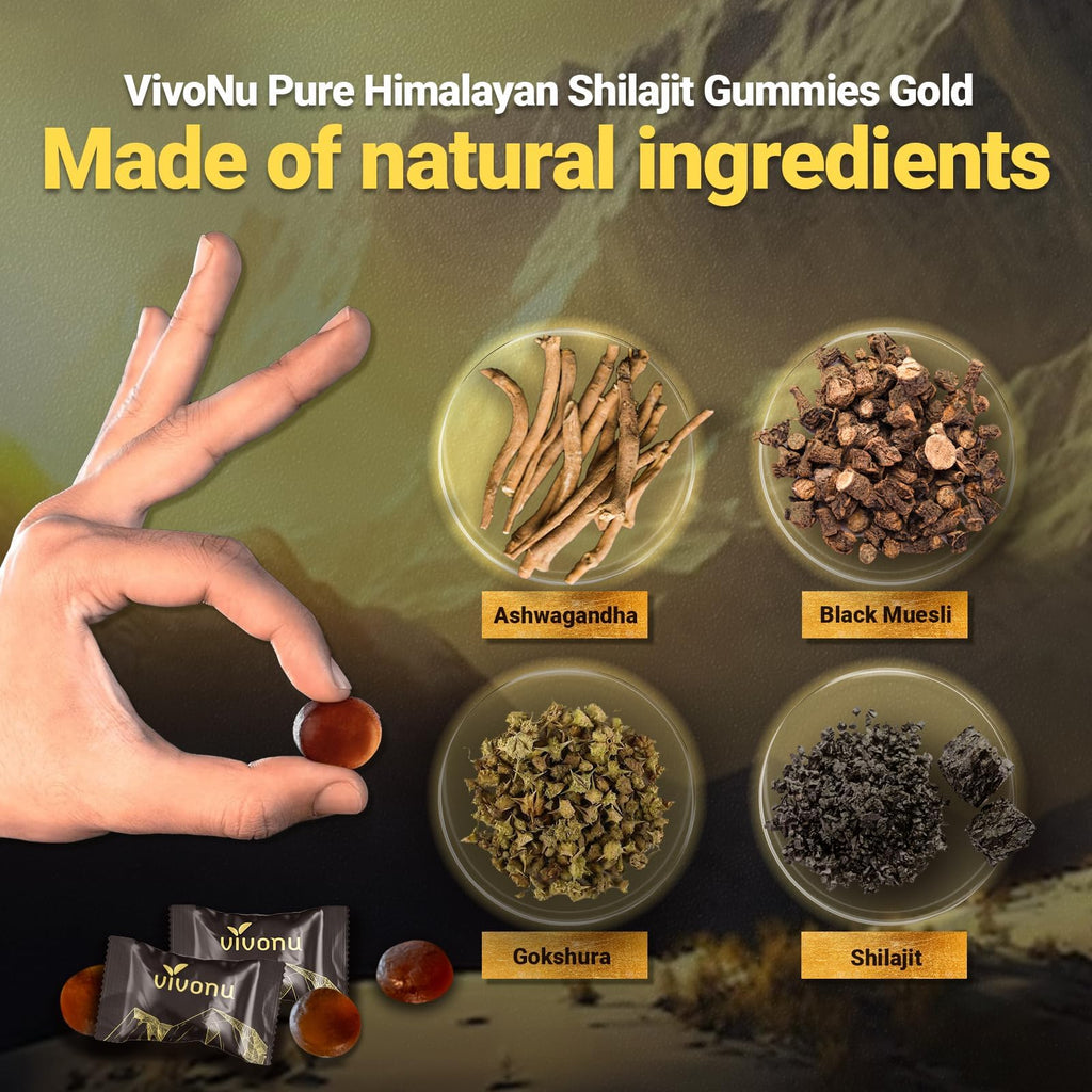Himalayan Shilajit Gummies with Ashwagandha & Gokshura – Organic & Non-GMO