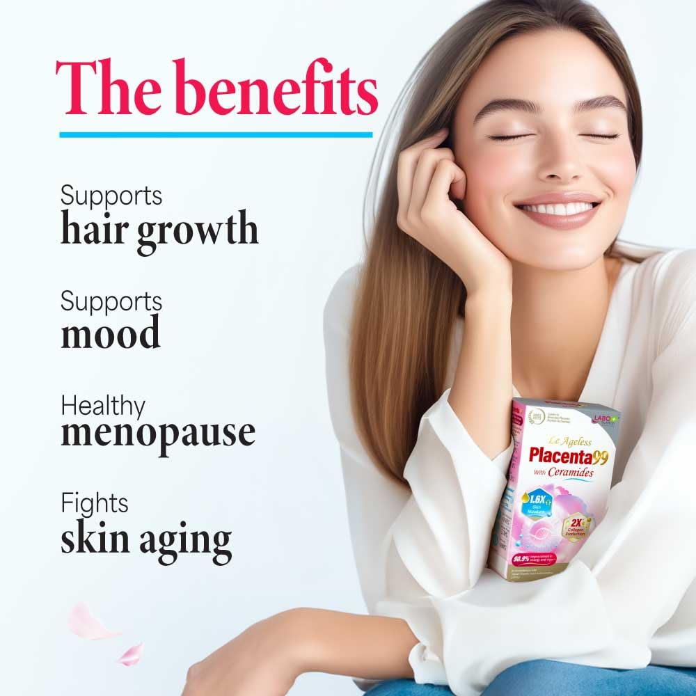 LABO Nutrition Le Ageless Placenta 99 with Ceramides - Placenta Supplement, 60 Capsules