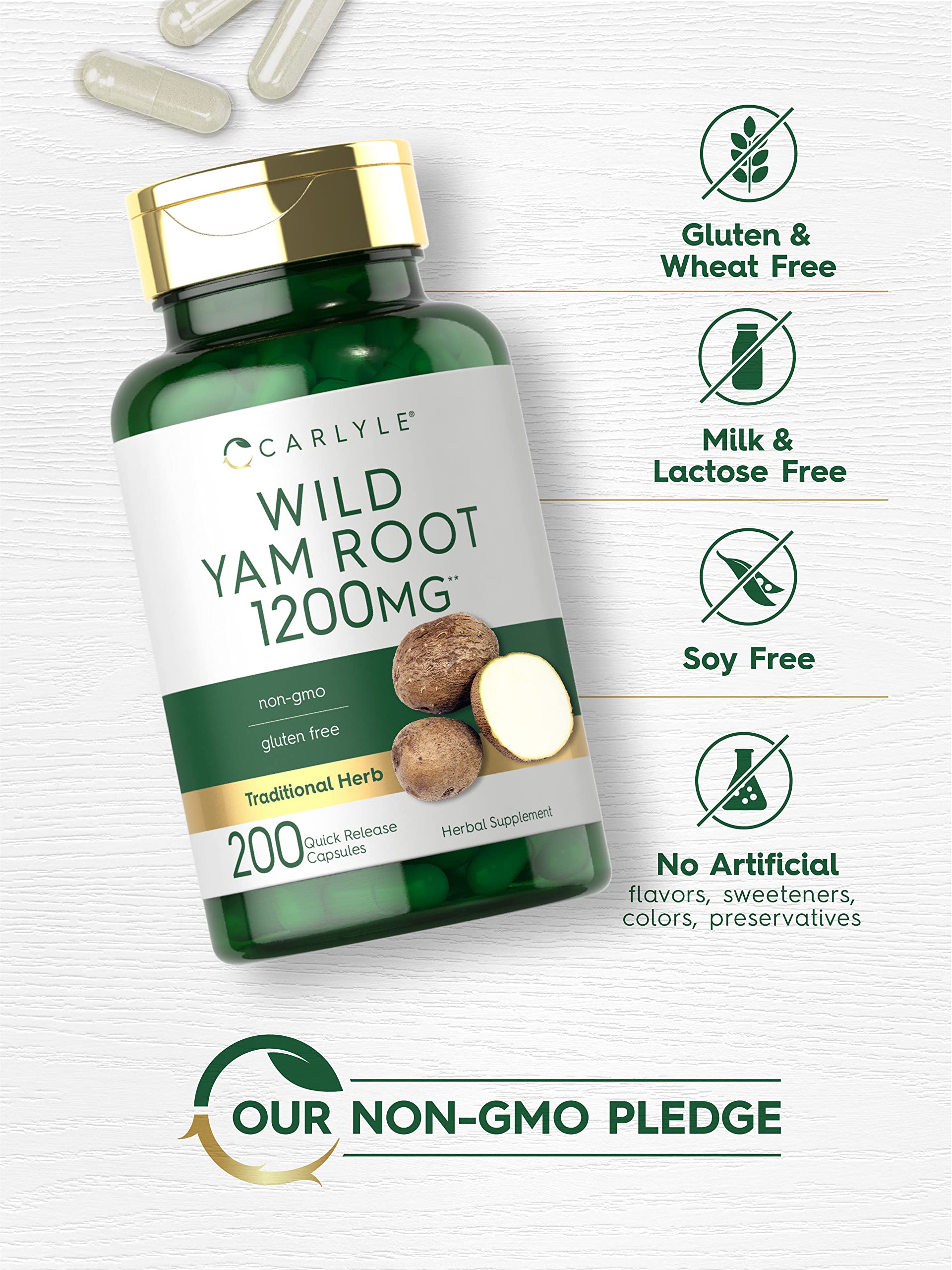 Carlyle Wild Yam Root Capsules – 200 Count | Non-GMO, Gluten Free