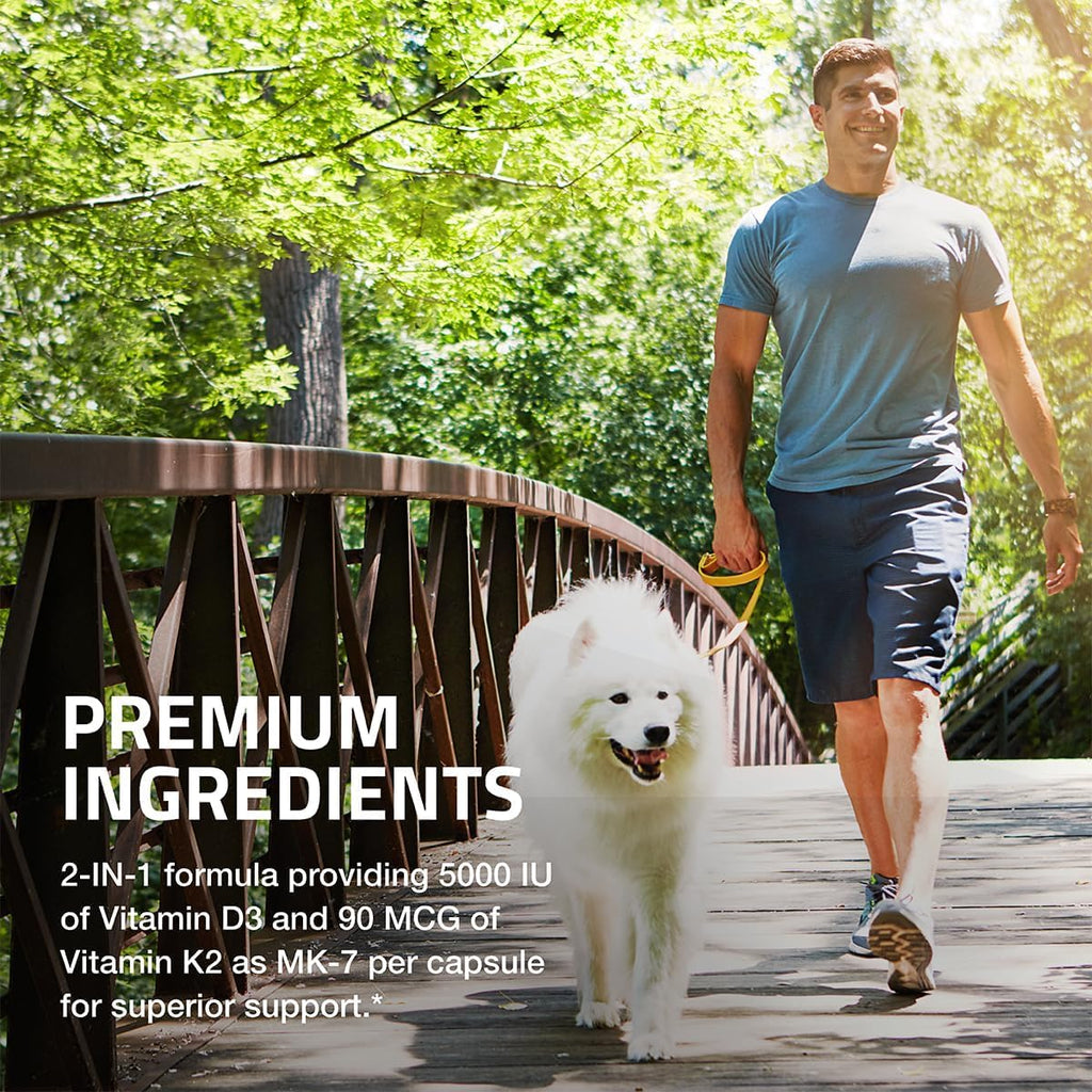 Bronson Vitamin K2 (MK7) with D3 – Non-GMO, 5000 IU D3, 90 mcg K2 MK-7, 250 Capsules