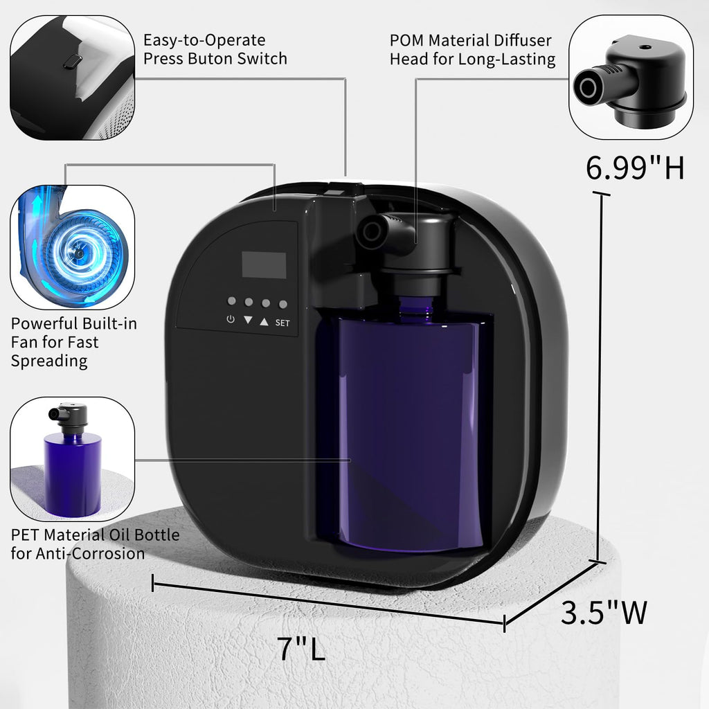 LACIDOLL Smart Scent Air Machine — 500ml Diffuser for Large Rooms and Hotels (Black)