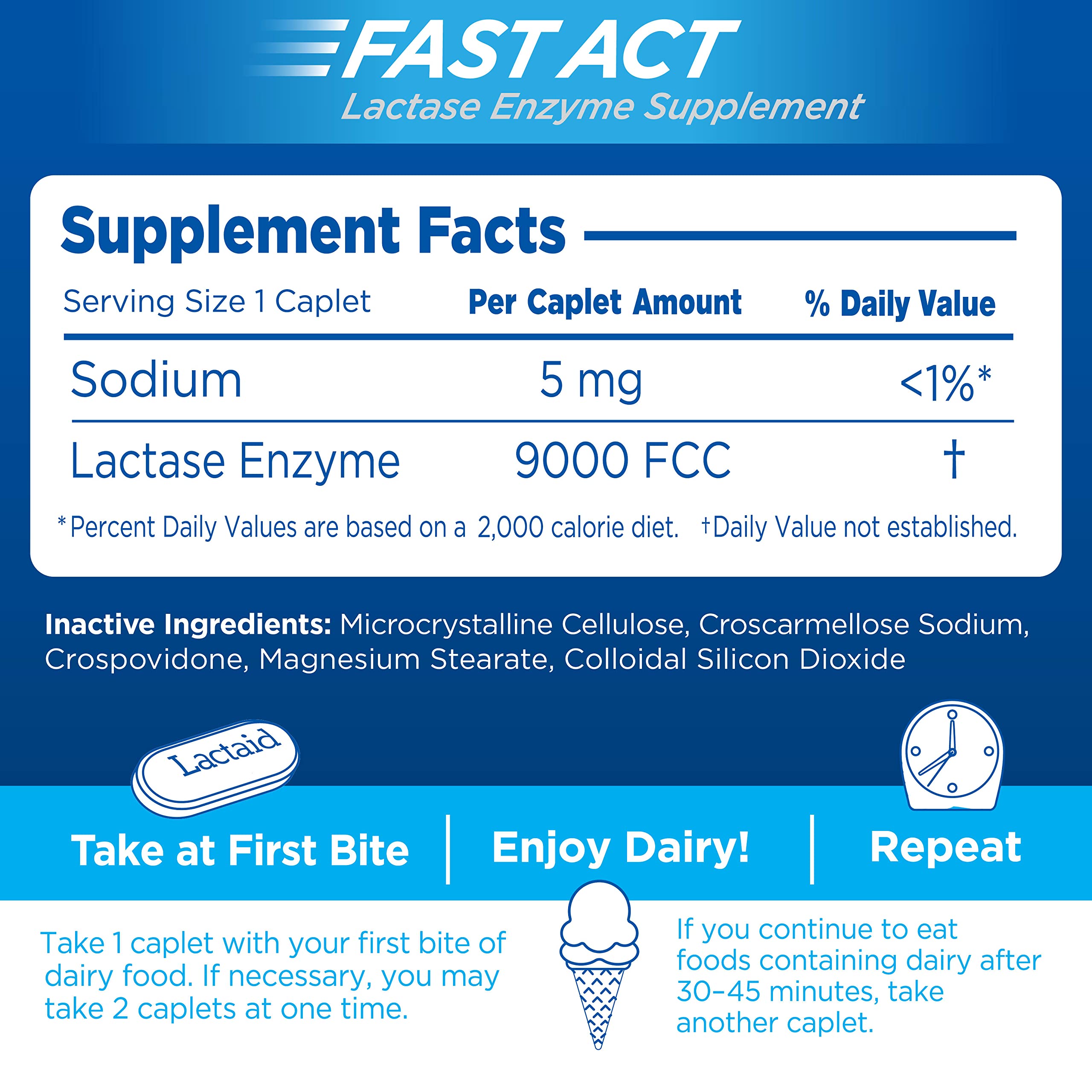 Lactaid Fast Act Lactose Intolerance Caplets with Lactase Enzyme – 96 Travel Packs