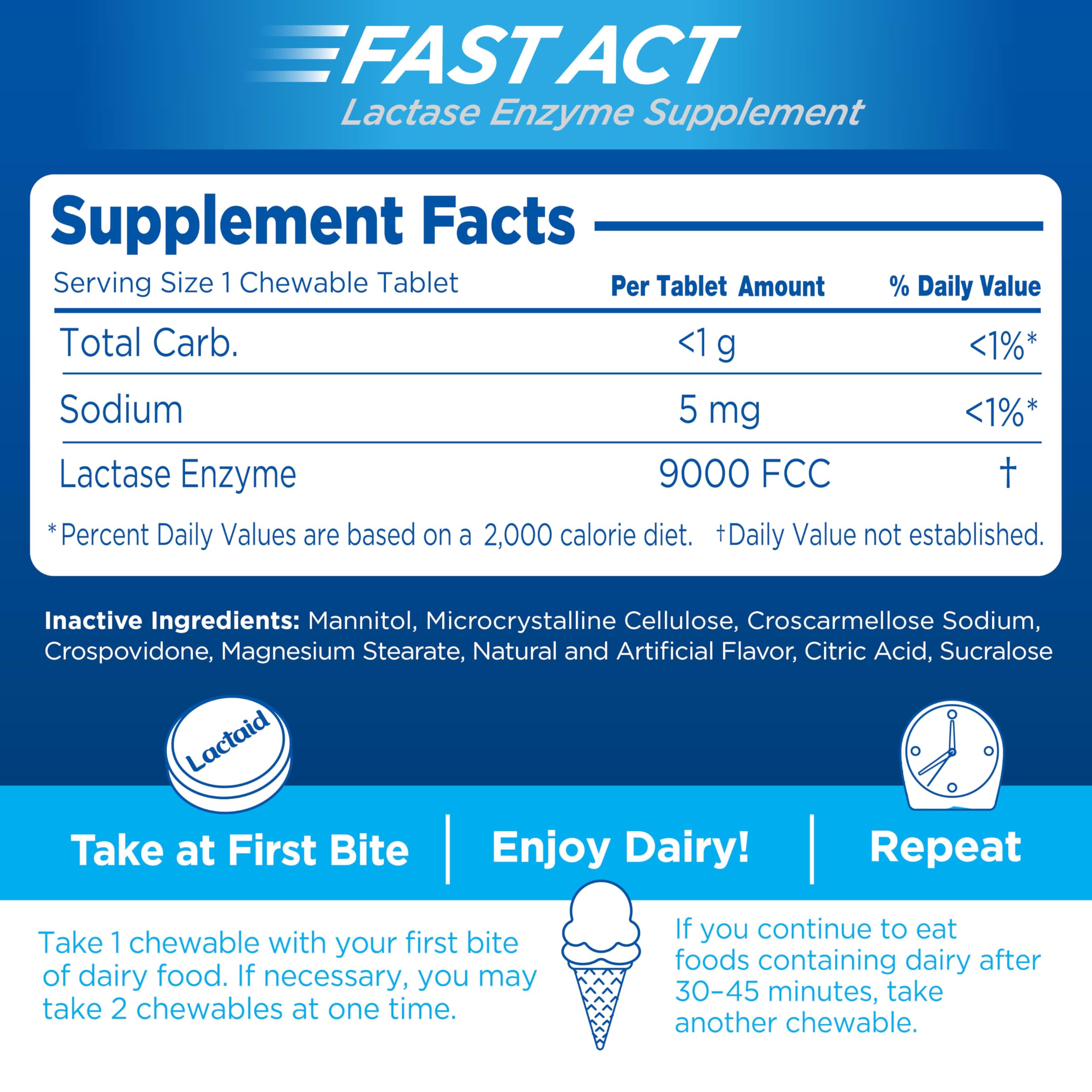 Lactaid Fast Act Vanilla Twist Chewables — Lactase Enzyme for Lactose Intolerance, 60 Count