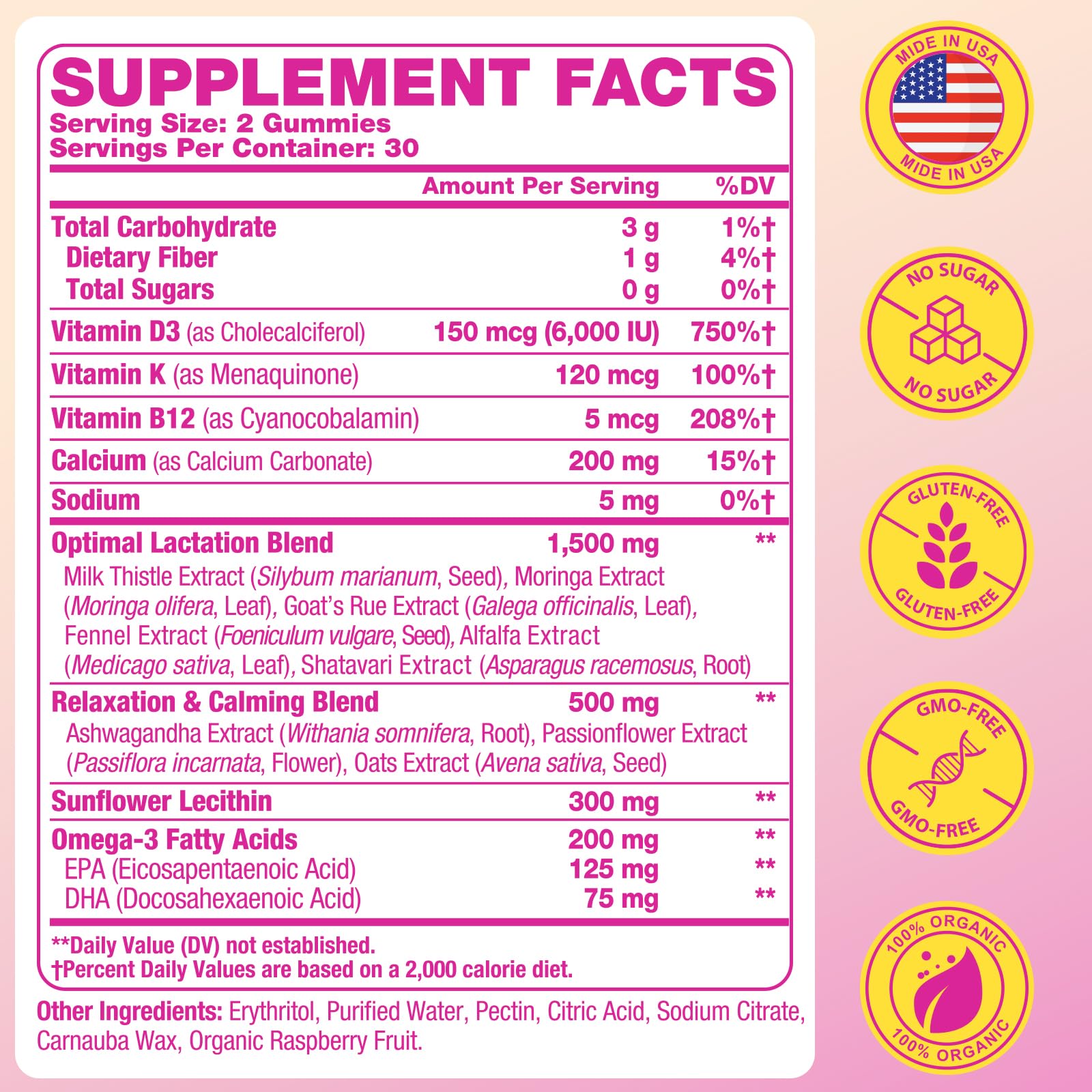 Lactation Gummies - Postpartum Support, Milk Thistle, Ashwagandha & Omega-3 | Sugar Free, Vegan, 60 Count