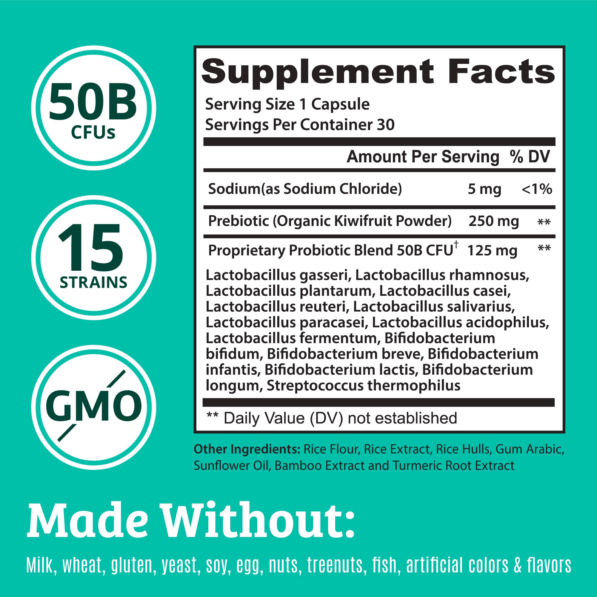 Prebiotics & Probiotics for Digestive Health | 15 Strains, 50B CFU