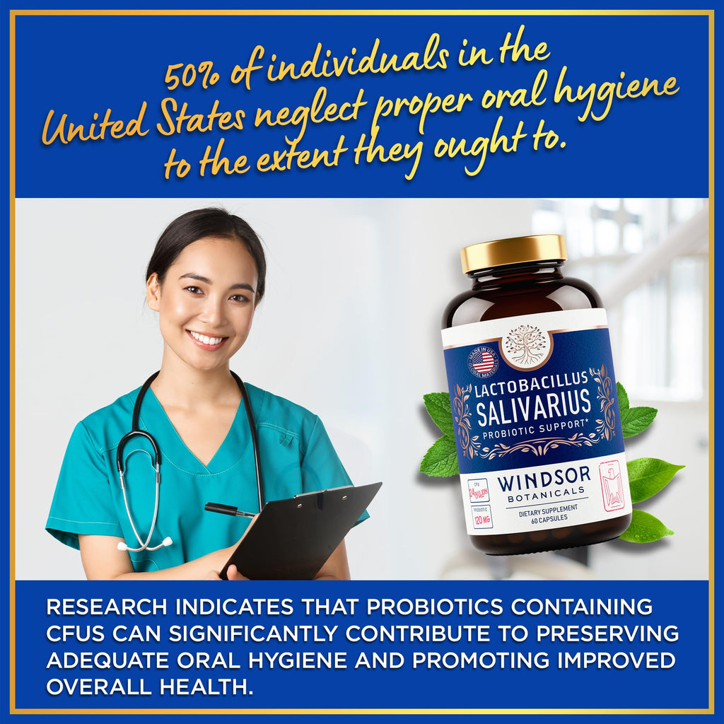 Lactobacillus Salivarius Probiotic 24bn CFU for Teeth & Gums - Bad Breath, Immune & Digestive Health - 60 Capsules