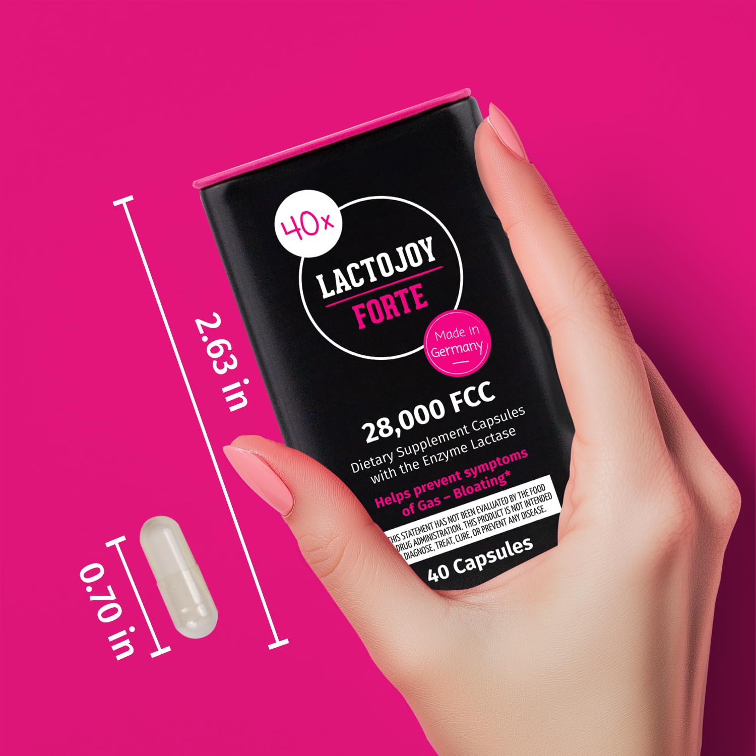 LactoJoy Forte Lactase Capsules - 28,000 FCC, Lactose Intolerance Relief, Vegan, Made in Germany