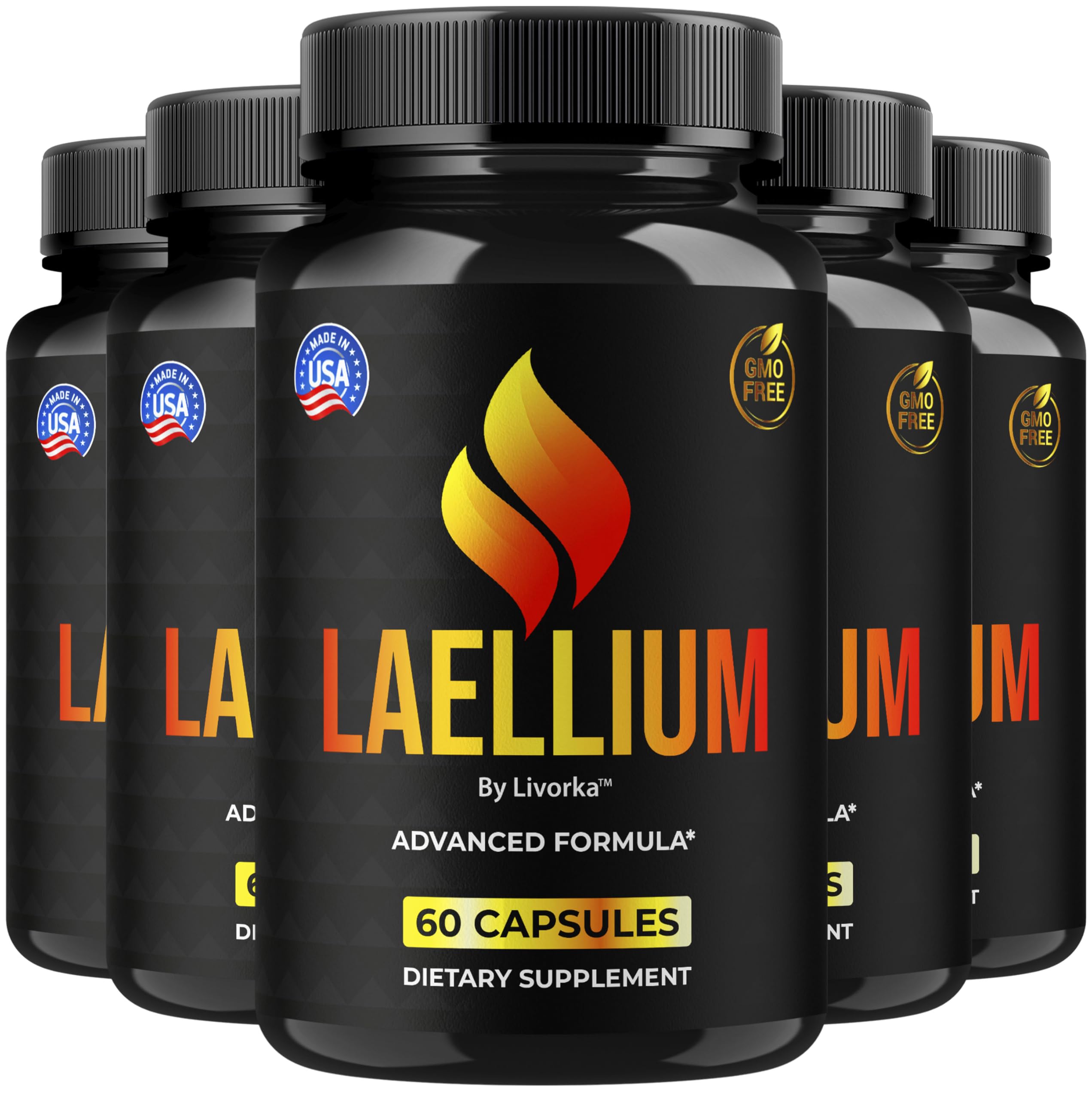 Laellium Pro Pills 5 Pack – All-Natural Daily Formula | LIVORKA Capsules, 300 Capsules