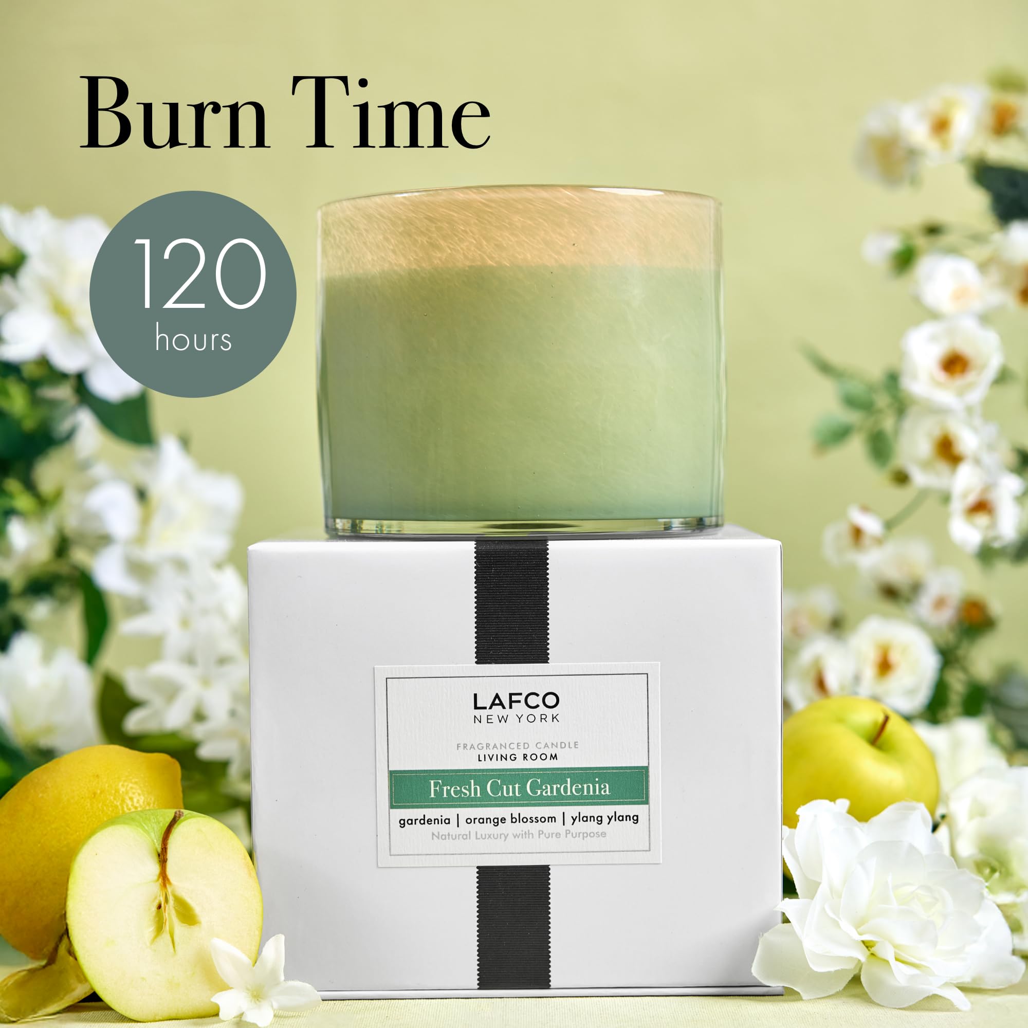 LAFCO New York 3-Wick Candle Fresh Cut Gardenia – 30 oz, 120-Hour Burn, Reusable Glass Vessel