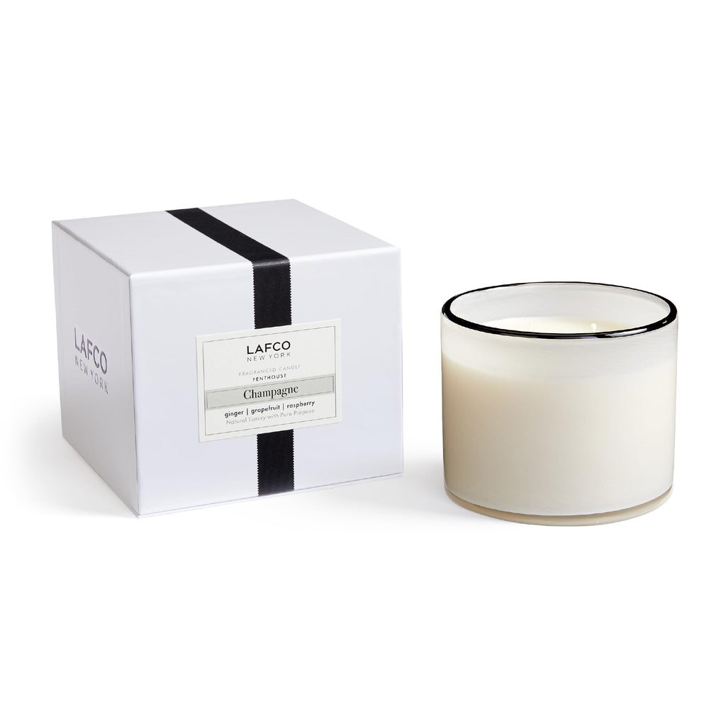 LAFCO New York Champagne 3-Wick Candle – 30 oz, 120-Hour Burn Time, Reusable Hand-Blown Glass Vessel | Made in USA