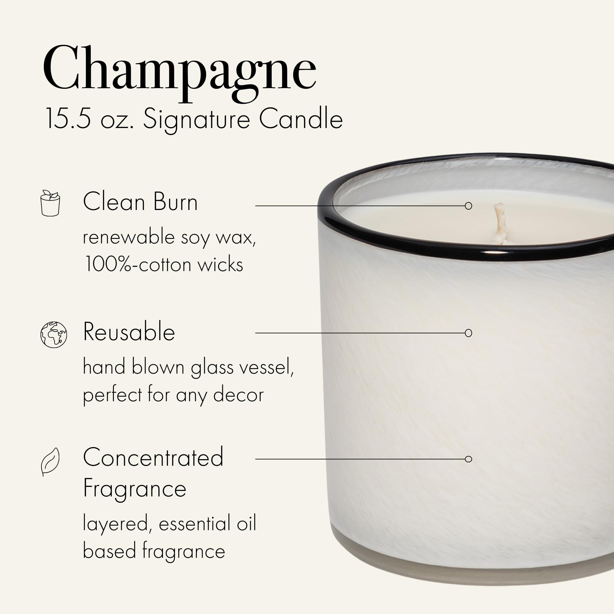 LAFCO New York Champagne Signature Candle – 15.5 oz, 90-Hour Burn, Reusable Glass Vessel