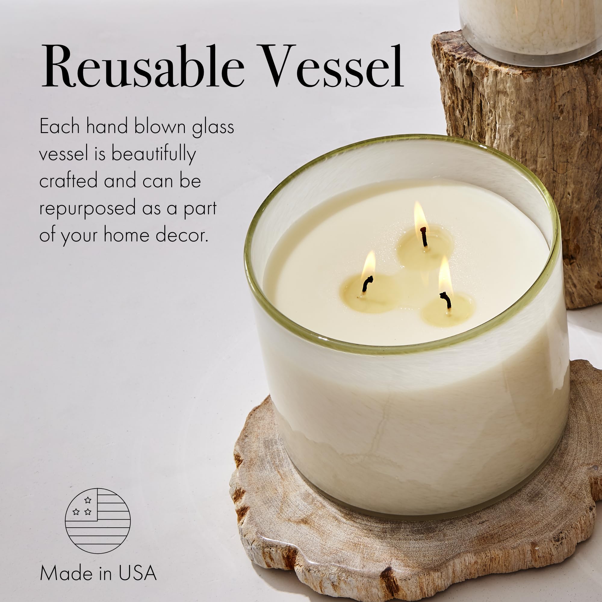 LAFCO New York 3-Wick Feu de Bois Candle – 30 oz, 120-Hour Burn Time, Reusable Hand-Blown Glass Vessel