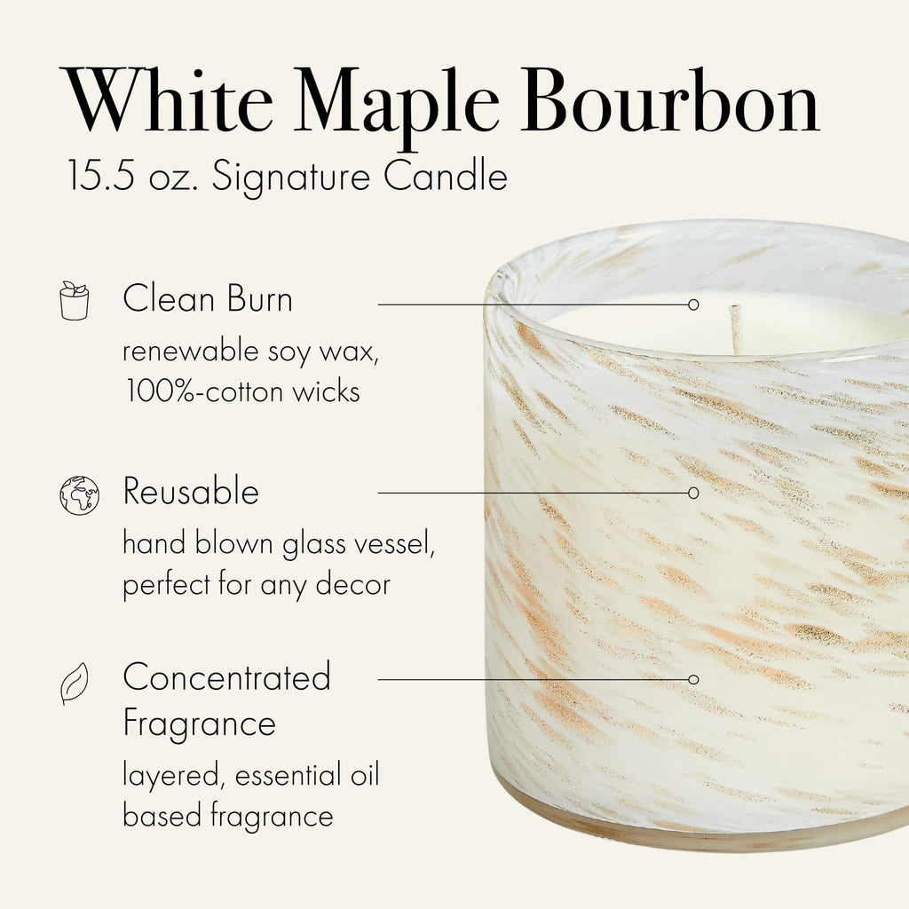 LAFCO New York Holiday Signature Candle – White Maple Bourbon (15.5 oz, 90-Hour Burn) | Reusable Hand-Blown Glass Vessel | Made in USA