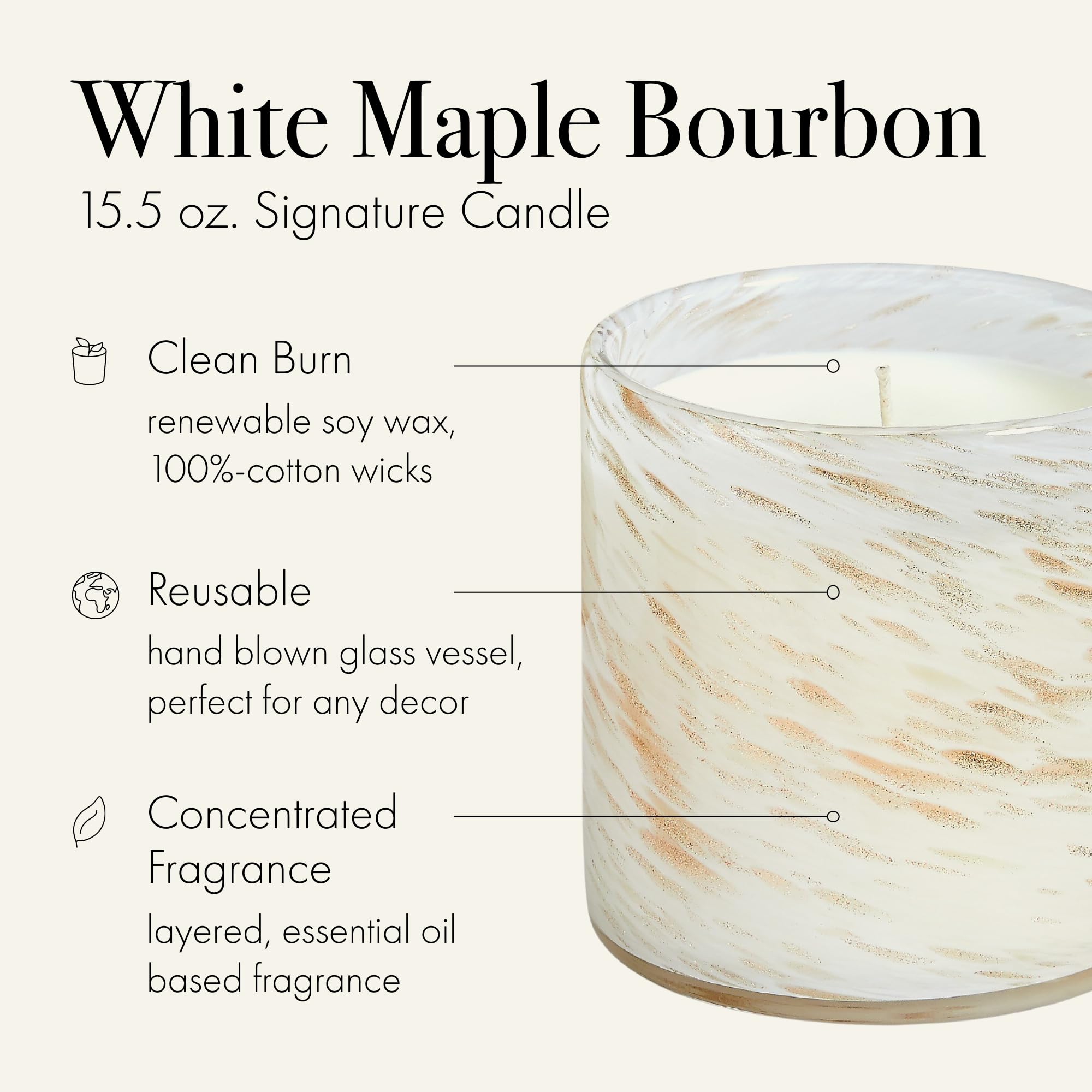 LAFCO New York Holiday Signature Candle – White Maple Bourbon (15.5 oz, 90-Hour Burn) | Reusable Hand-Blown Glass Vessel | Made in USA