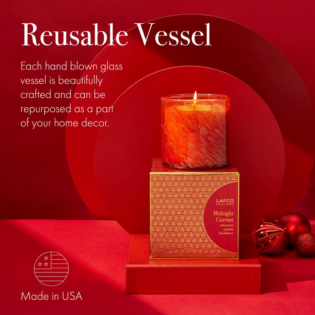 LAFCO New York Holiday Signature Candle Midnight Currant – 15.5oz, 90-Hour Burn, Reusable Glass Vessel