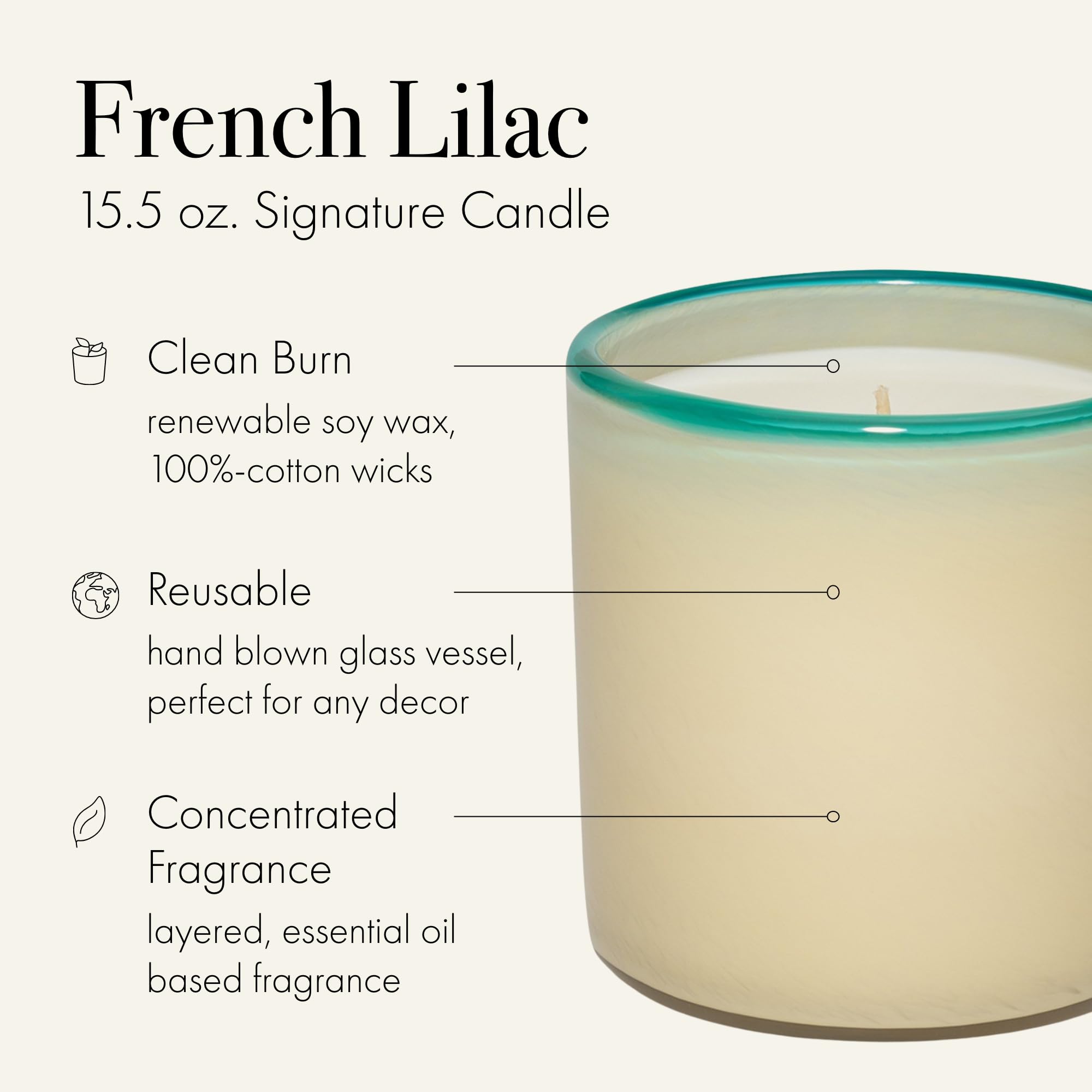 LAFCO New York Signature Candle – French Lilac, 15.5 oz, 90-Hour Burn, Reusable Glass Vessel, Made in USA