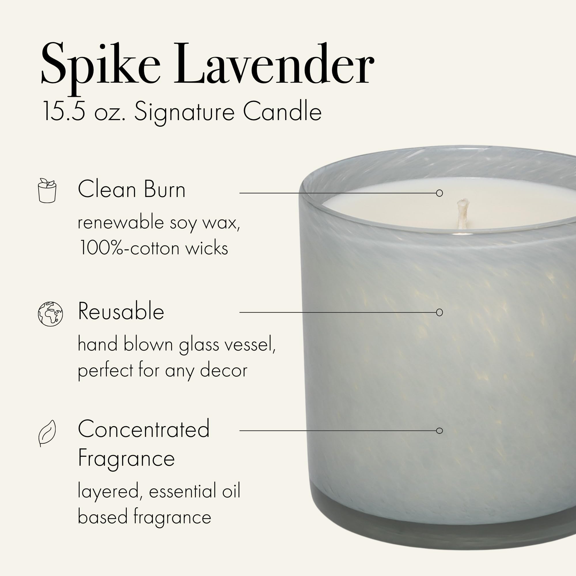 LAFCO New York Signature Candle - Spike Lavender | 15.5 oz, 90-Hour Burn