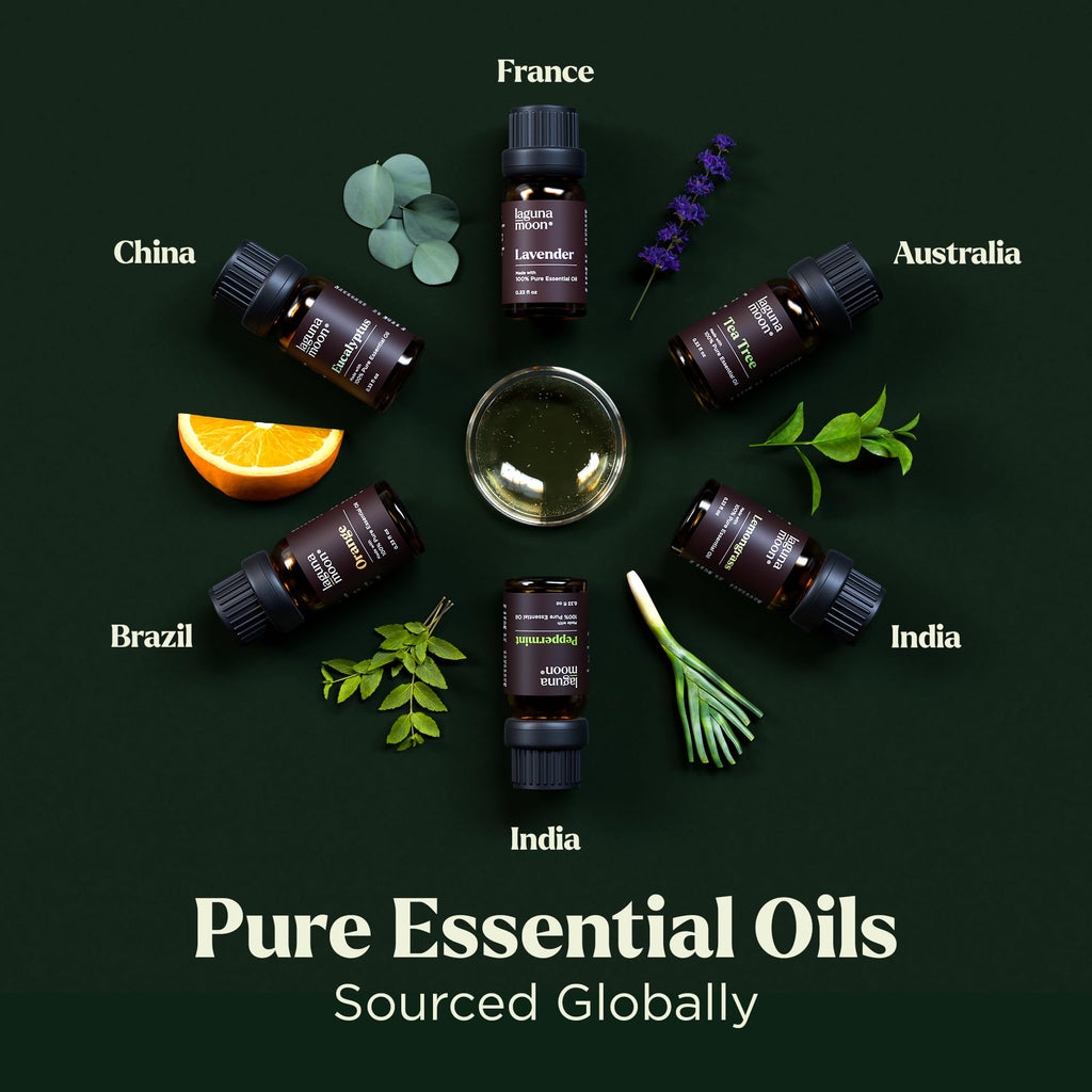 Lagunamoon 6x10ml Essential Oils Christmas Set – Peppermint, Tea Tree, Lavender, Eucalyptus, Orange, Lemongrass