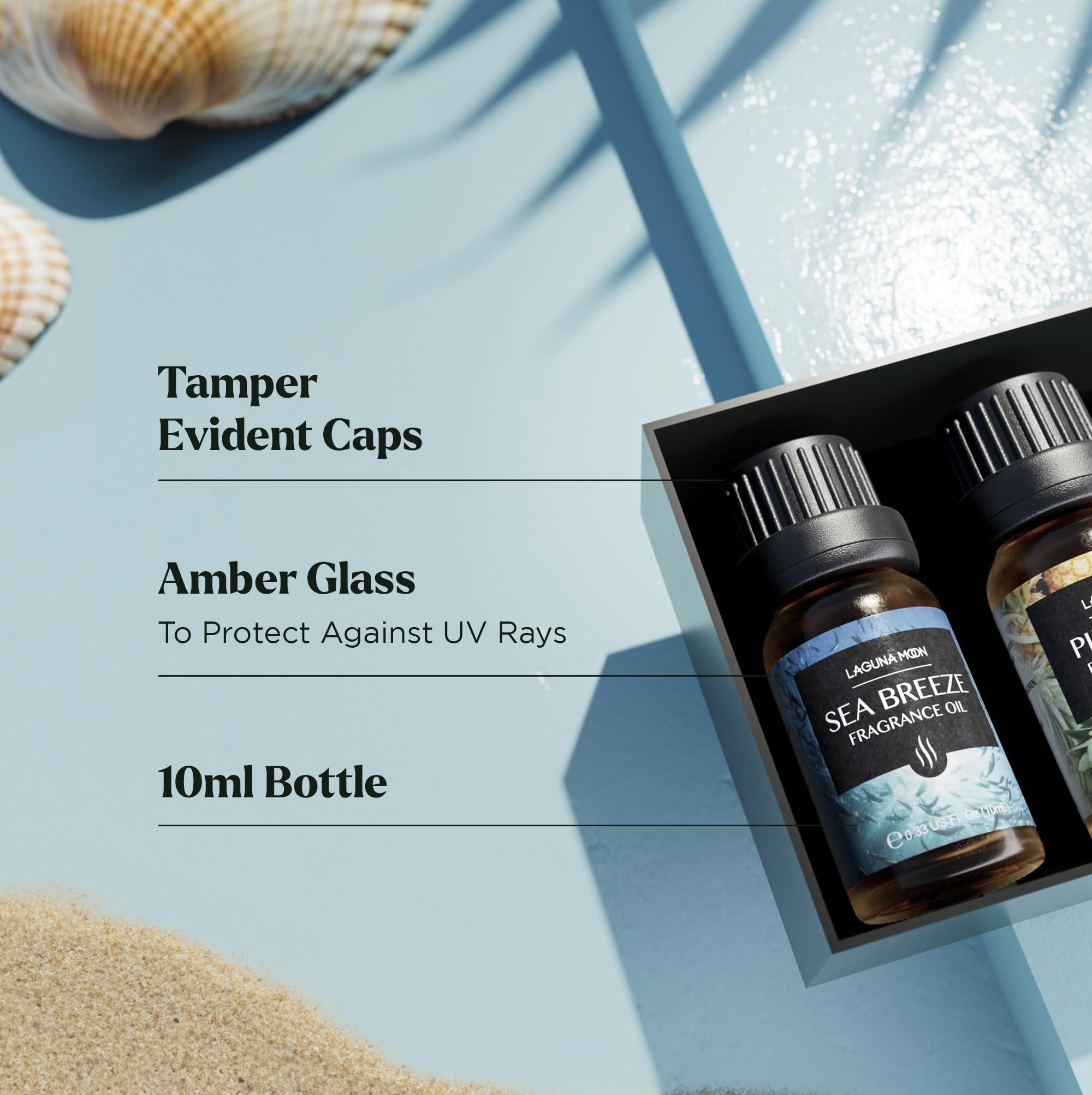 Lagunamoon Summer Essential Oils Set – Holiday Breeze Gift (10ml) Coconut, Pineapple, Grapefruit