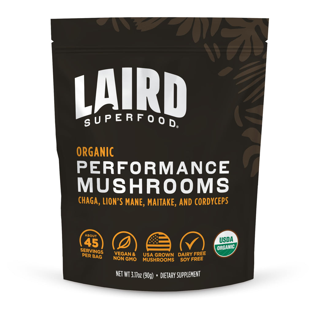 Laird Superfood Organic Performance Mushroom Blend – Chaga, Cordyceps, Lion's Mane & Maitake (3.17 oz)