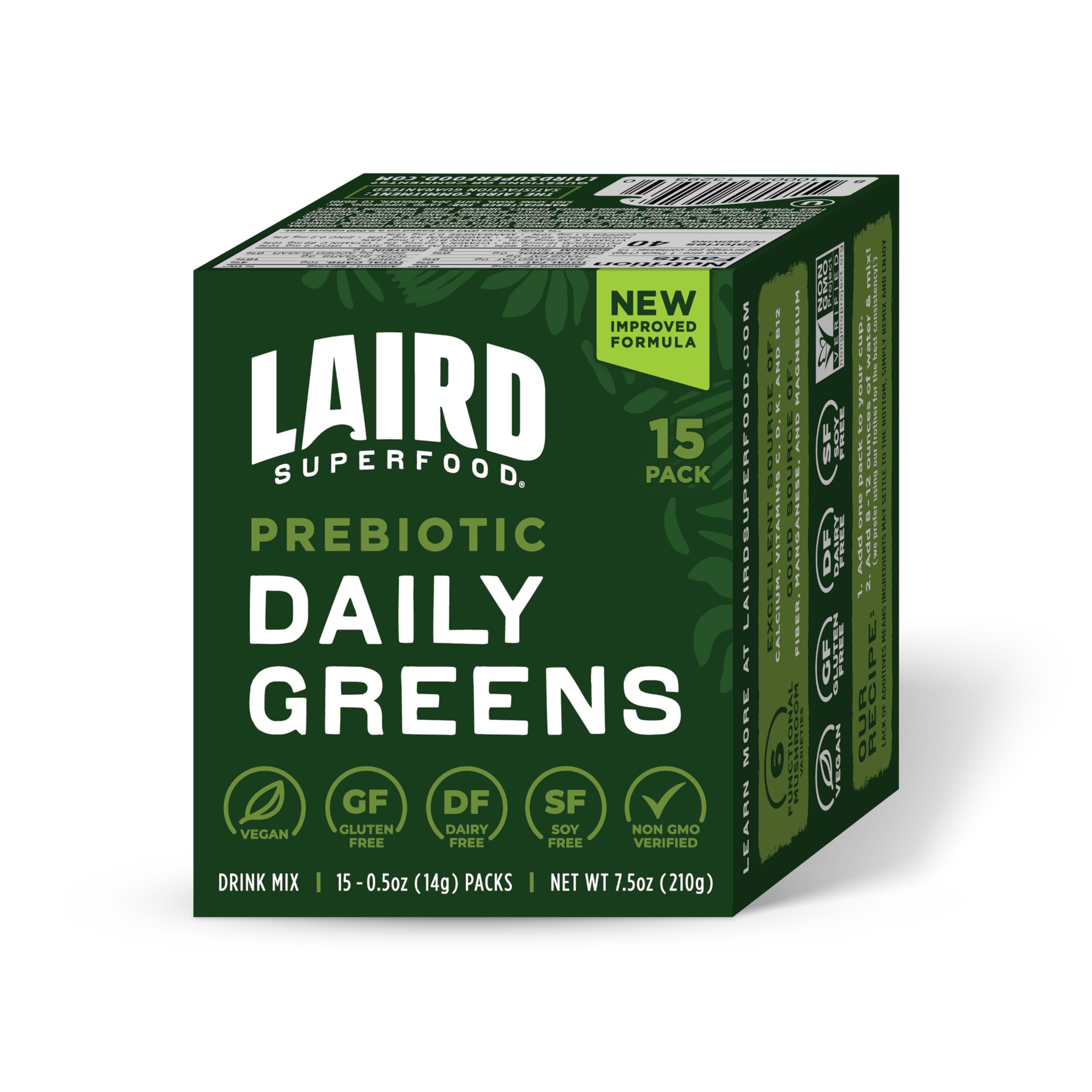 Laird Superfood Prebiotic Daily Greens – 15 Sachets – Vegan & Non-GMO