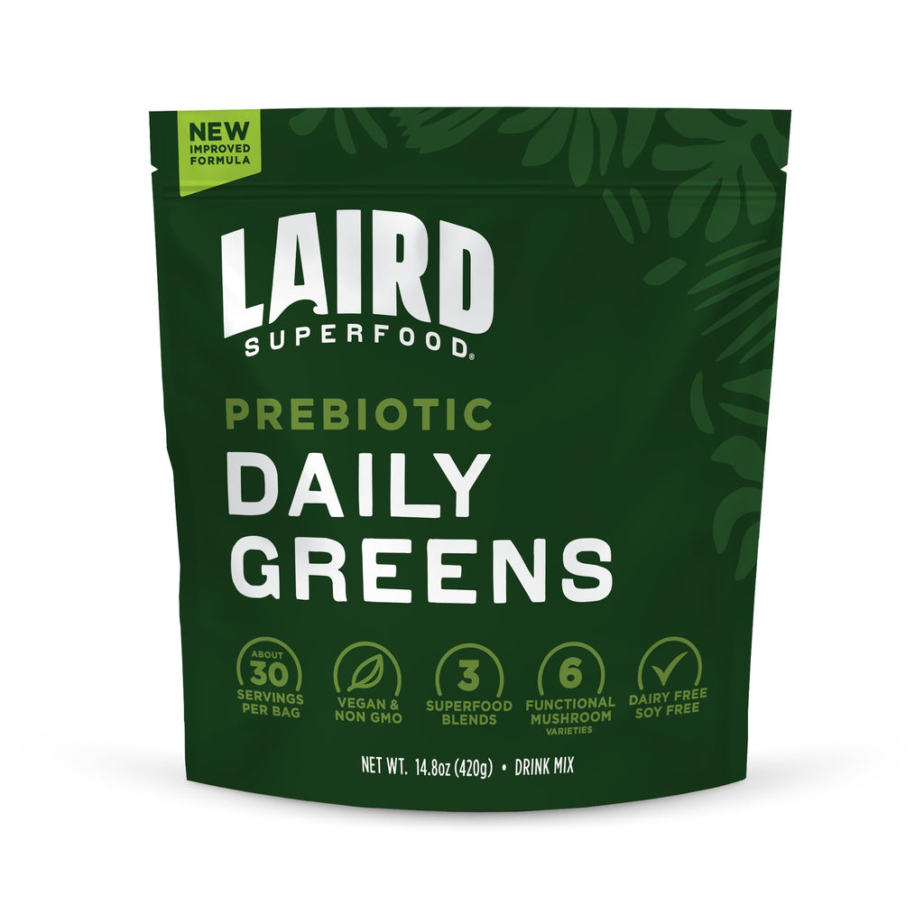 Laird Superfood Prebiotic Daily Greens Powder – Essential Vitamins & Minerals, Prebiotic Fiber, Adaptogen & Fruits & Vegetables – Non-GMO, Vegan, 14.8 oz