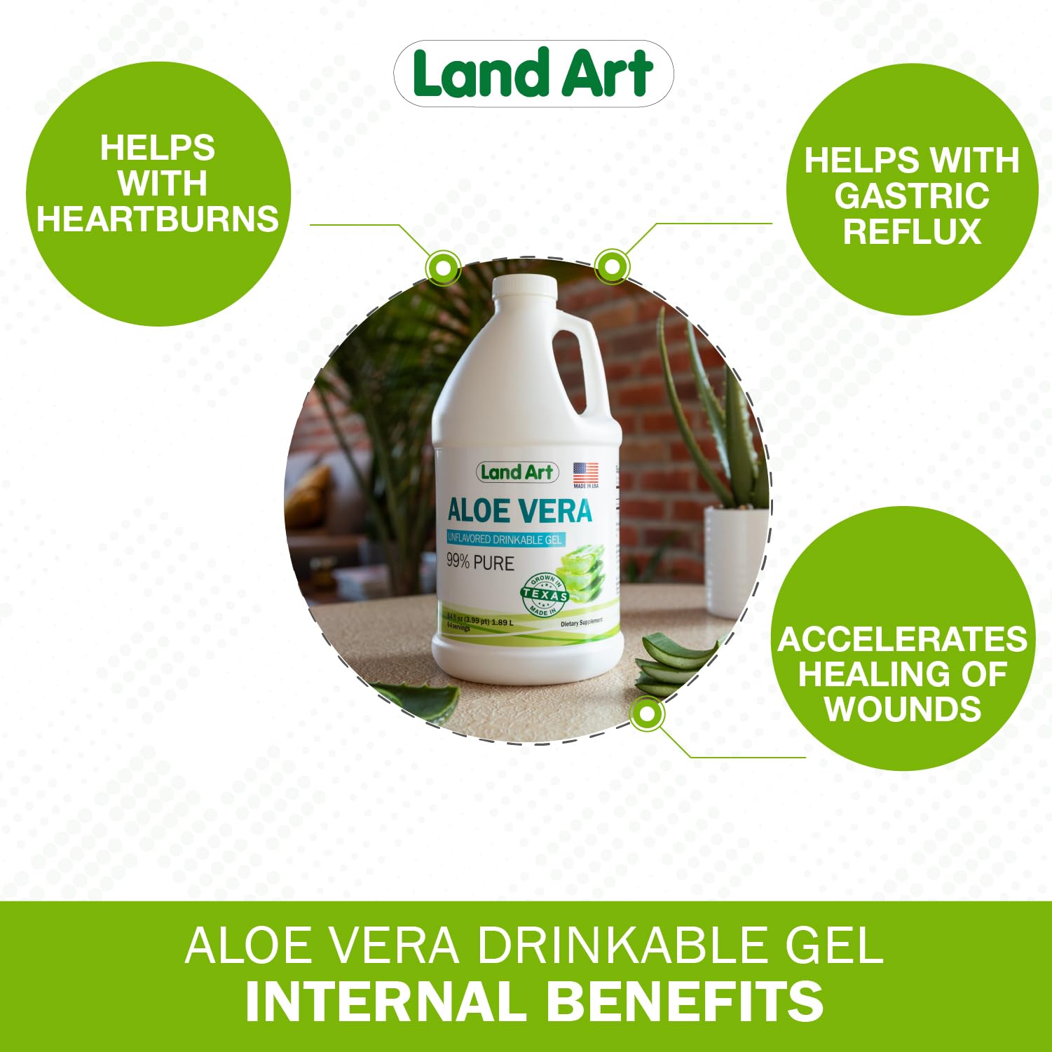 Land Art Organic Aloe Vera Drinkable Gel – 99.7% Pure, Cold-Processed, Digestive Support (64 oz x 2)