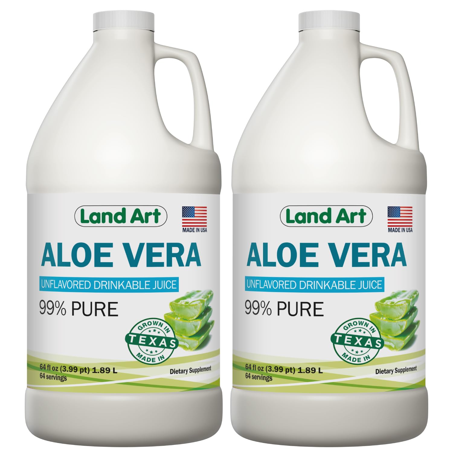 Land Art Pure Aloe Vera Juice Unflavored – 99.7% Organic, Cold-Processed, 64 oz Pack of 2