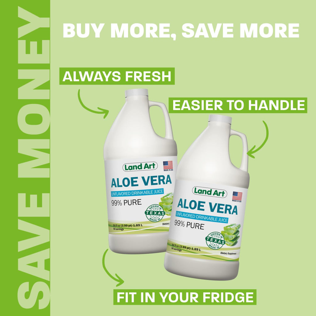 Land Art Pure Aloe Vera Juice Unflavored – 99.7% Organic, Cold-Processed, 64 oz Pack of 2
