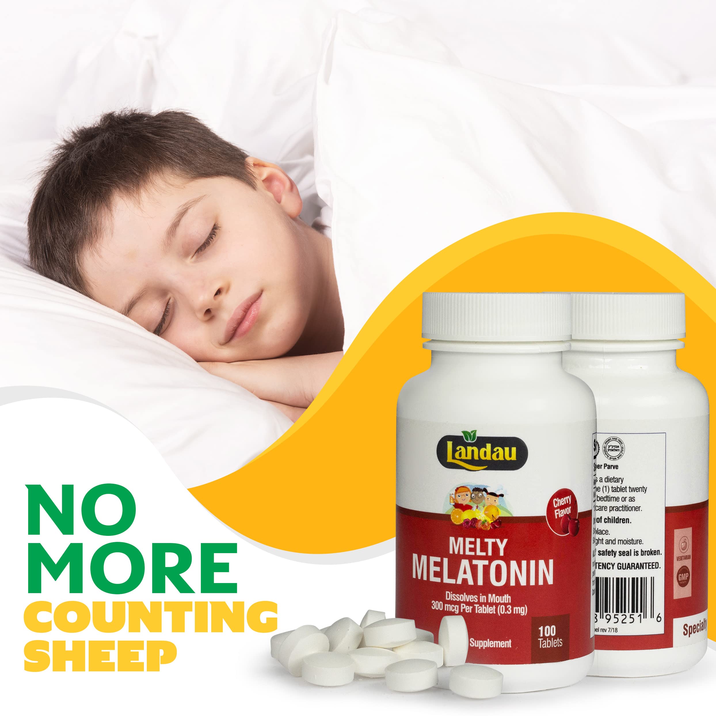Landau Melty Melatonin 0.3mg (300mcg) Cherry – 250 Tablets | Made in USA, Kosher