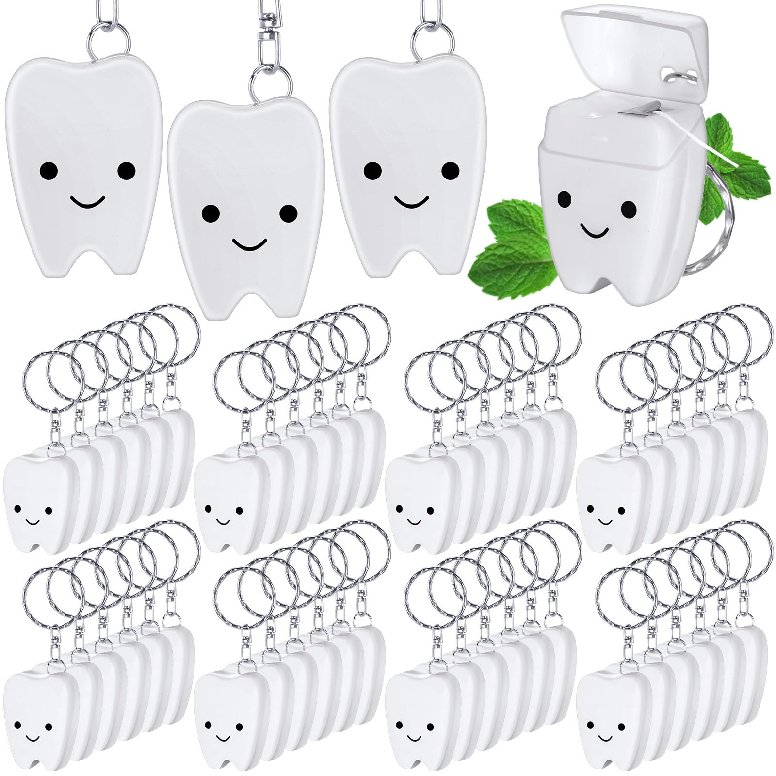 Landical 48 Pcs Mini Dental Floss Keychain – Tooth-Shaped Mint Floss 15 m (16.4 yd)