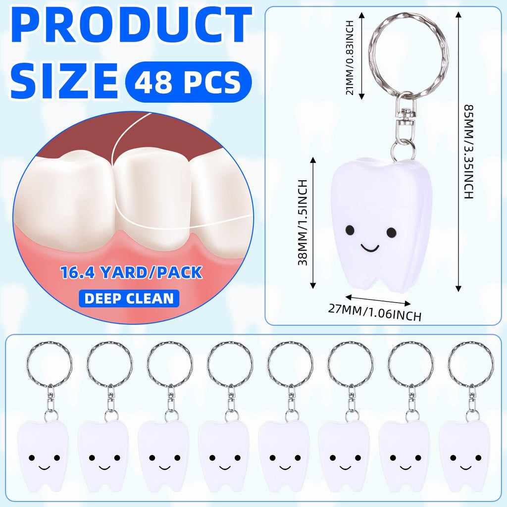 Landical 48 Pcs Mini Dental Floss Keychain – Tooth-Shaped Mint Floss 15 m (16.4 yd)